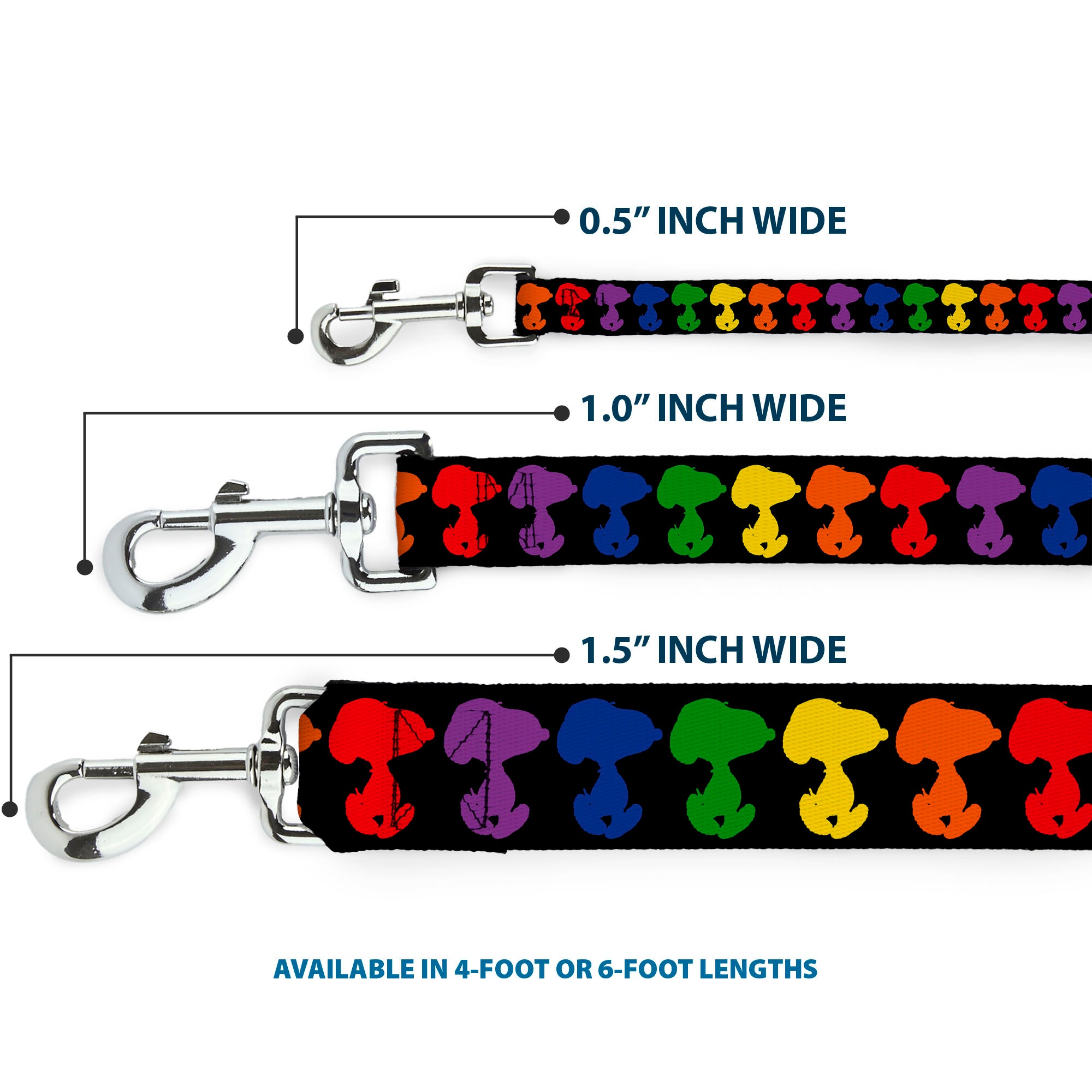 Dog Leash - Peanuts Snoopy Silhoutte Pose Black/Rainbow Multi Color Dog Leashes Peanuts