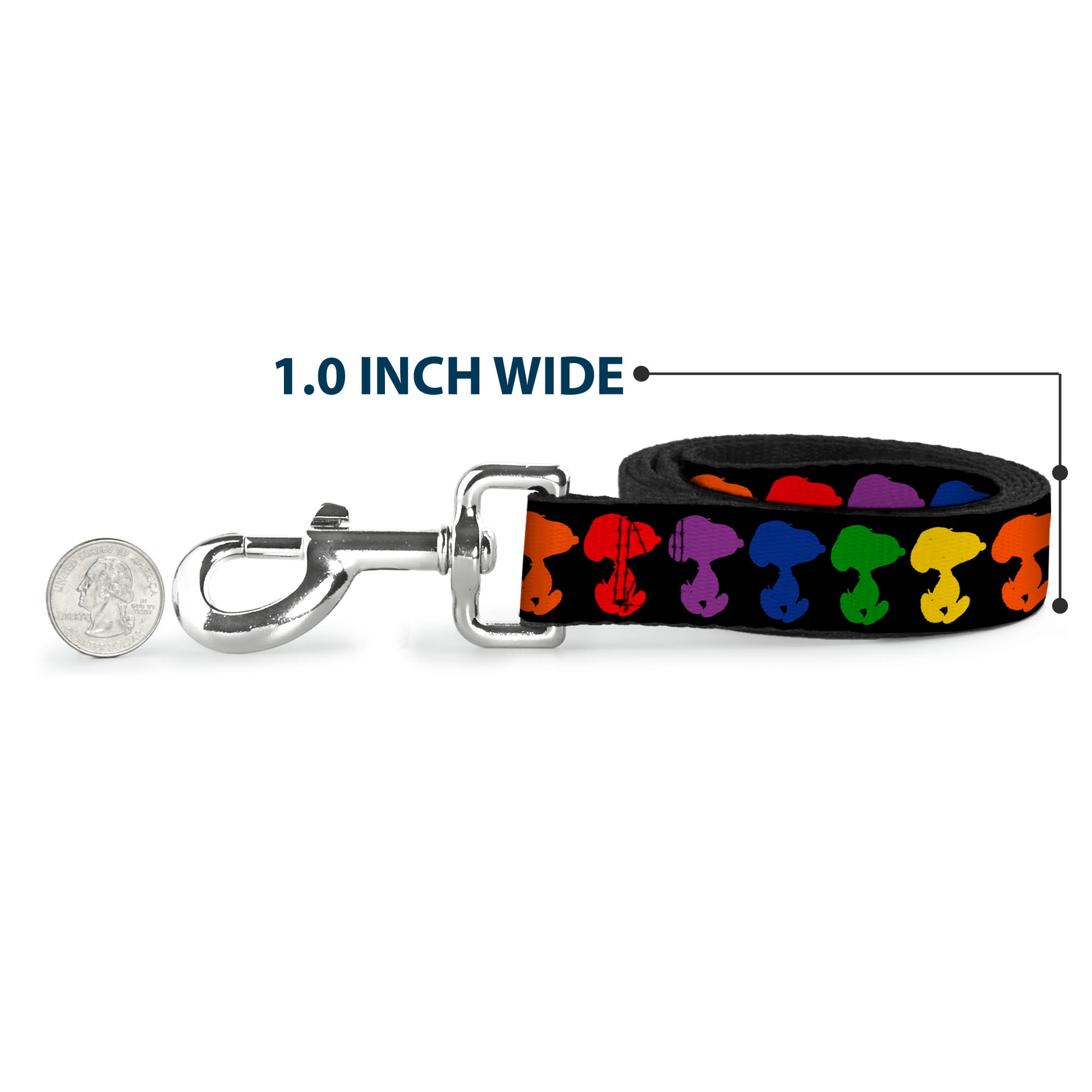 Dog Leash - Peanuts Snoopy Silhoutte Pose Black/Rainbow Multi Color Dog Leashes Peanuts