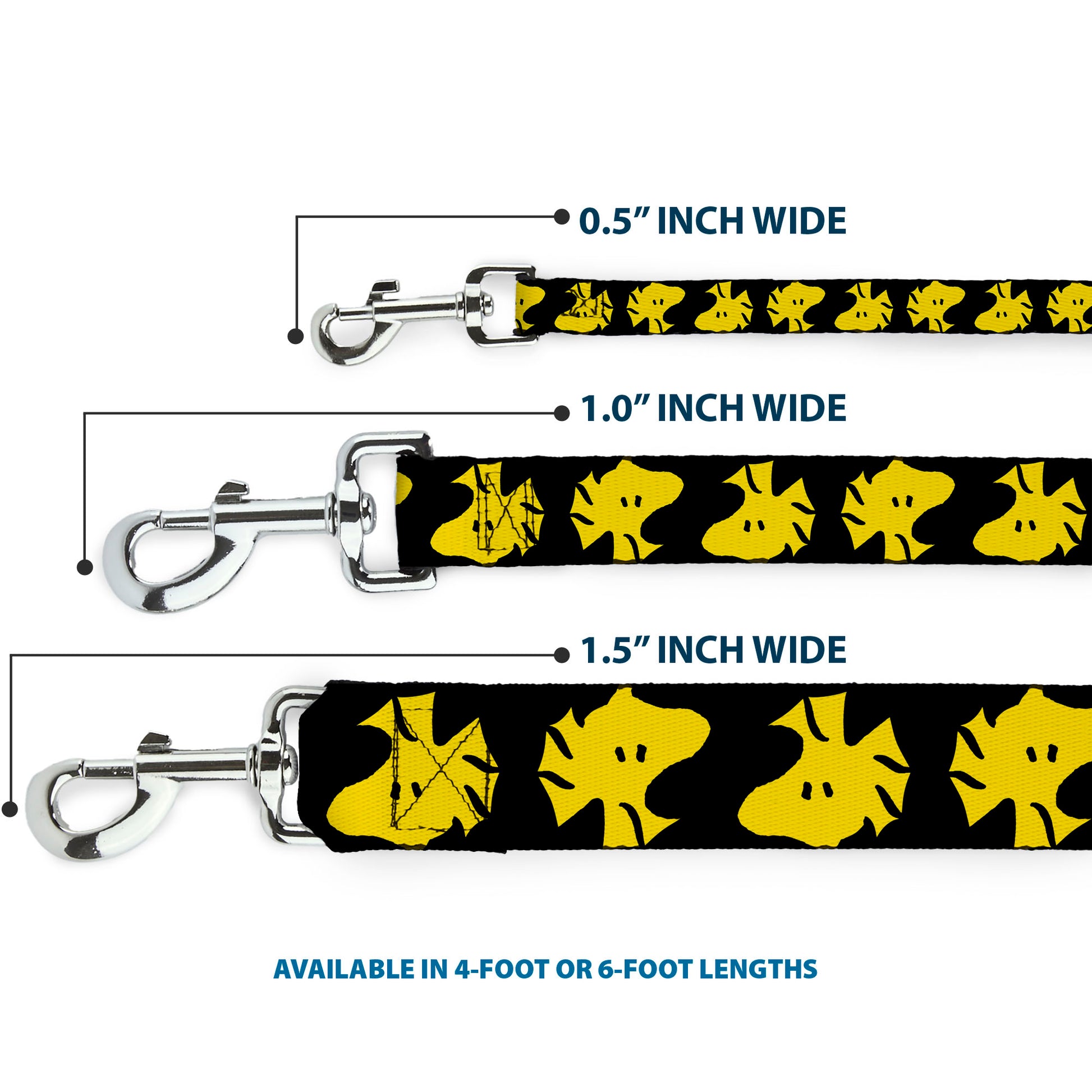 Dog Leash - Peanuts Woodstock Face Flip Black/Yellow Dog Leashes Peanuts