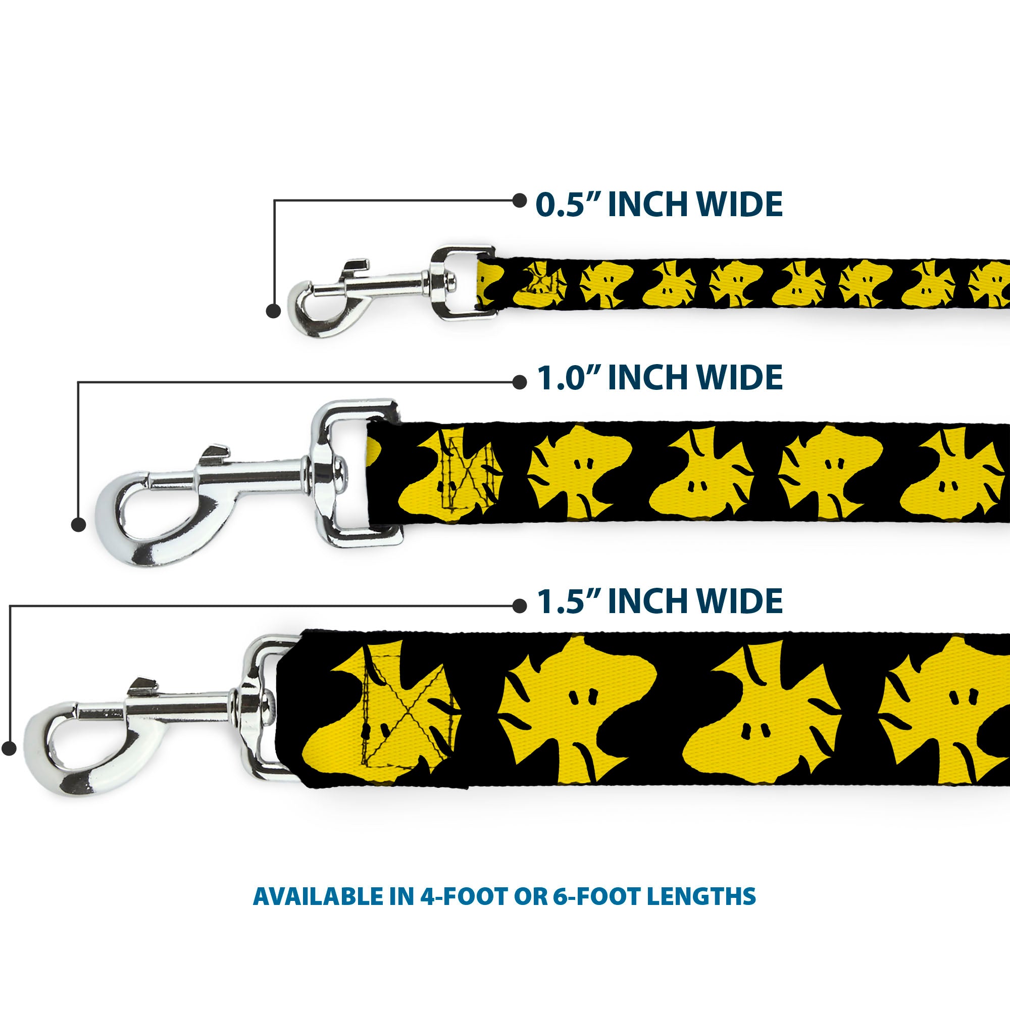 Dog Leash - Peanuts Woodstock Face Flip Black/Yellow Dog Leashes Peanuts
