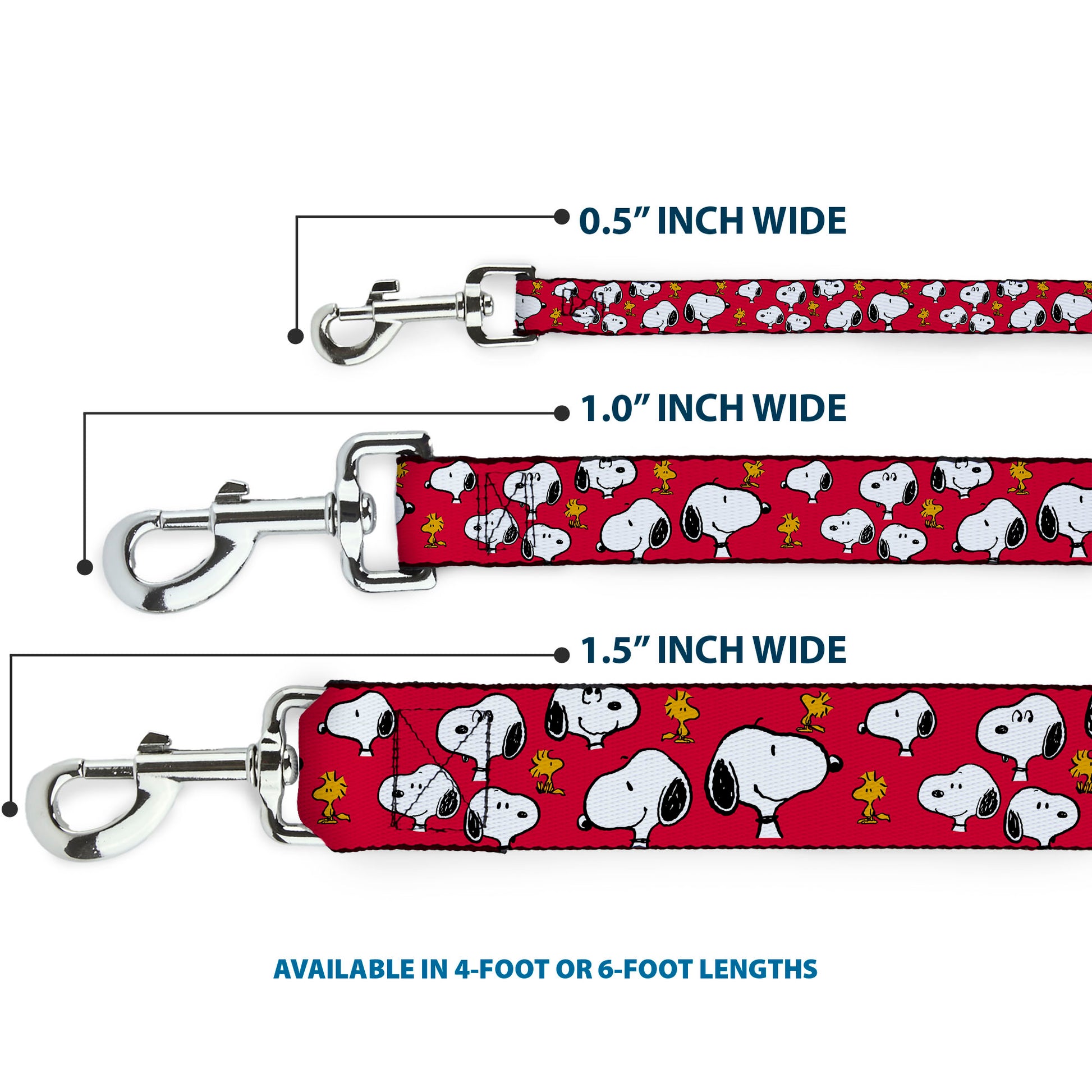 Dog Leash - Peanuts Snoopy and Woodstock Poses Scattered Red Dog Leashes Peanuts