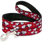 Dog Leash - Peanuts Snoopy and Woodstock Poses Scattered Red Dog Leashes Peanuts