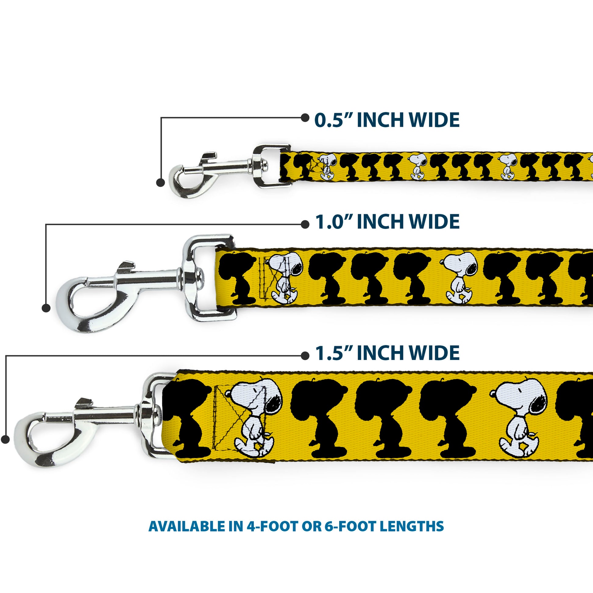 Dog Leash - Peanuts Snoopy Walking/Silhouette Pose Yellow/Black/White Dog Leashes Peanuts