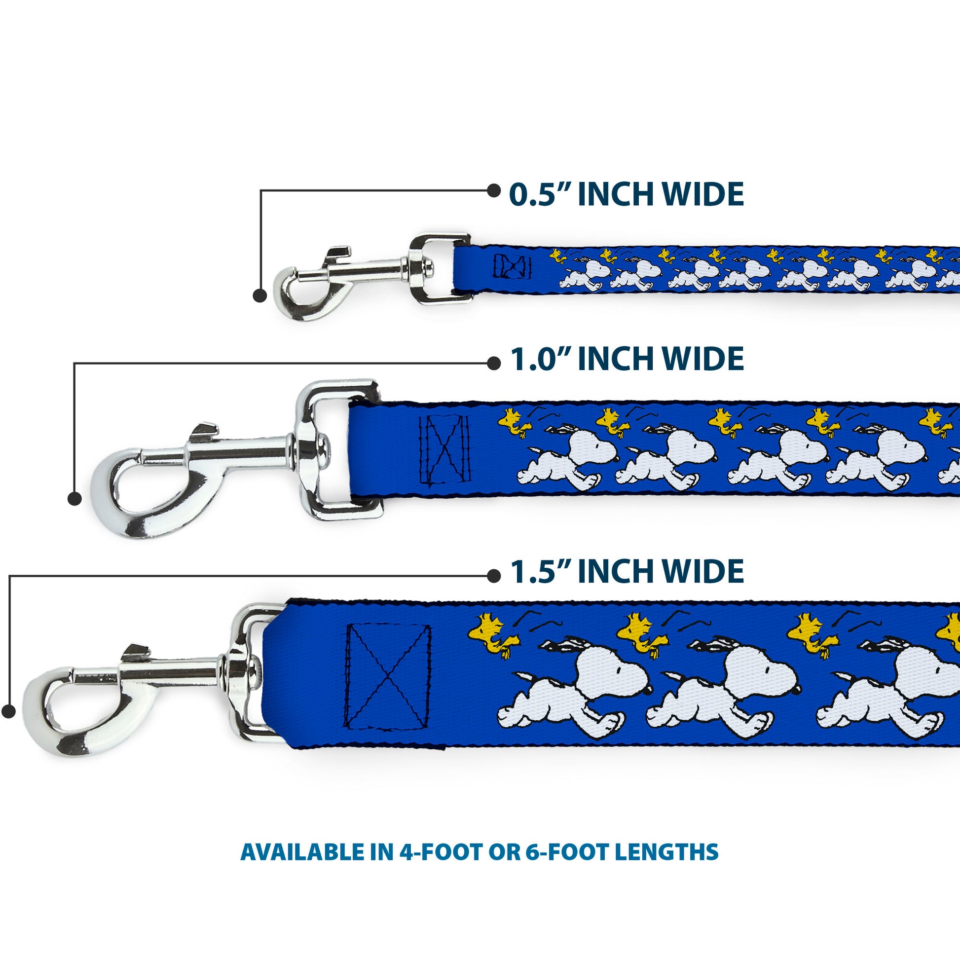 Dog Leash - Peanuts Snoopy Running and Woodstock Pose Blue Dog Leashes Peanuts Worldwide LLC