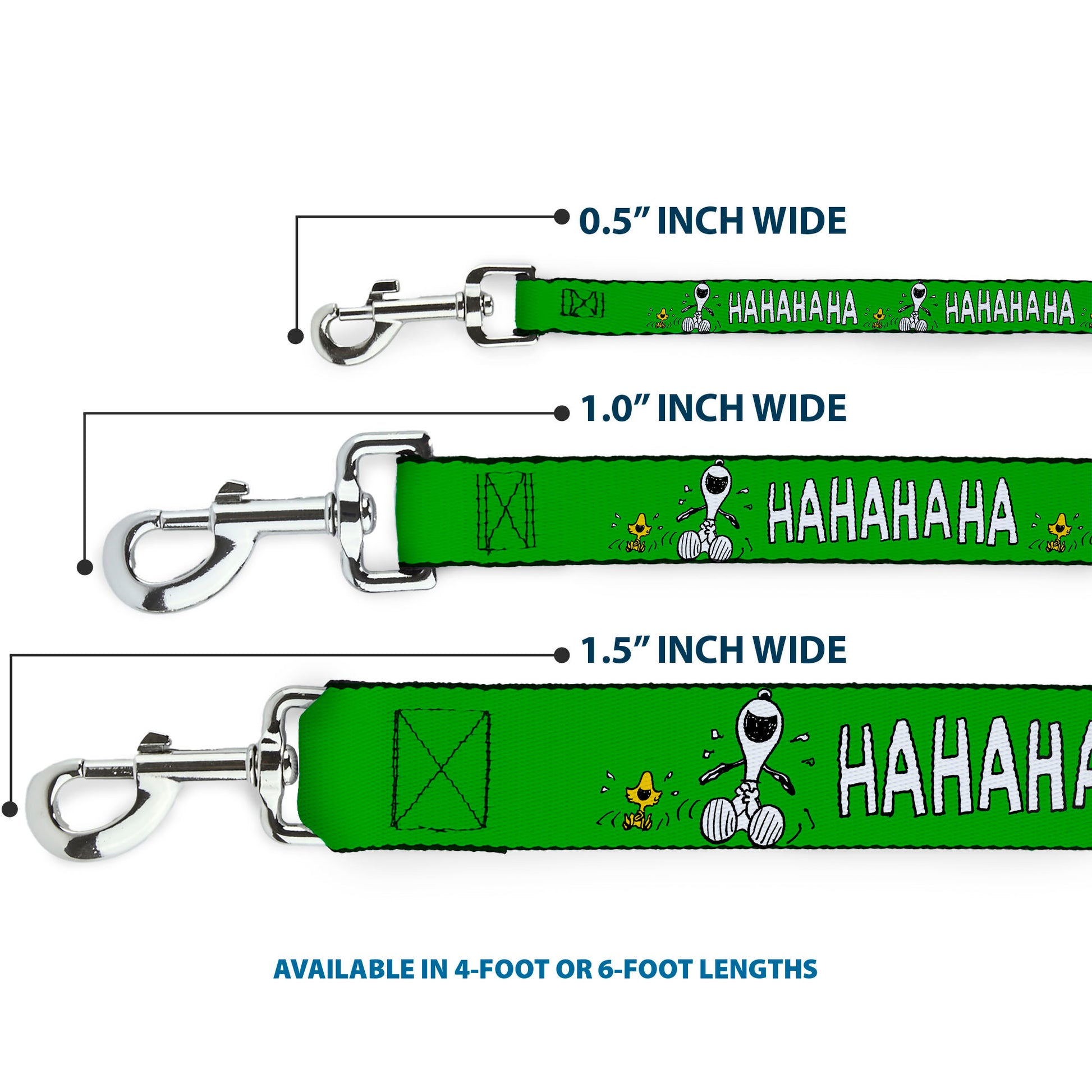Dog Leash - Peanuts Snoopy and Woodstock Laughing HAHA Pose Green Dog Leashes Peanuts
