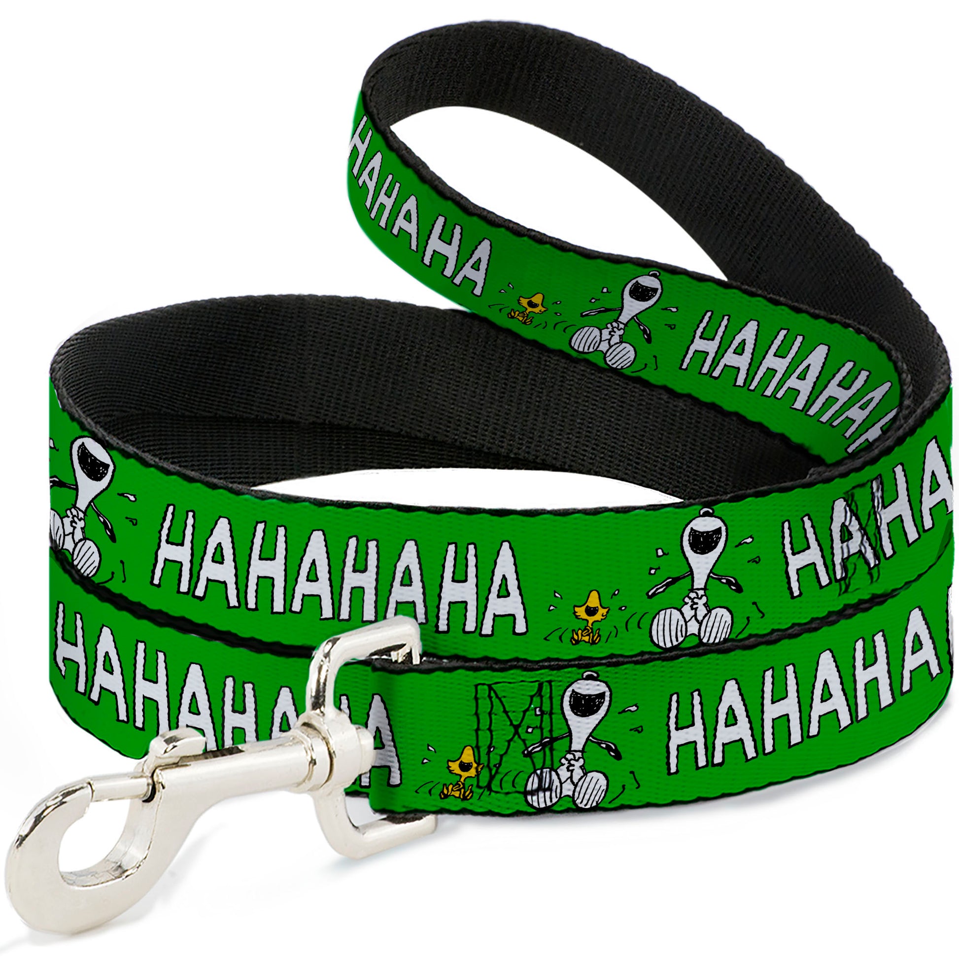 Dog Leash - Peanuts Snoopy and Woodstock Laughing HAHA Pose Green Dog Leashes Peanuts