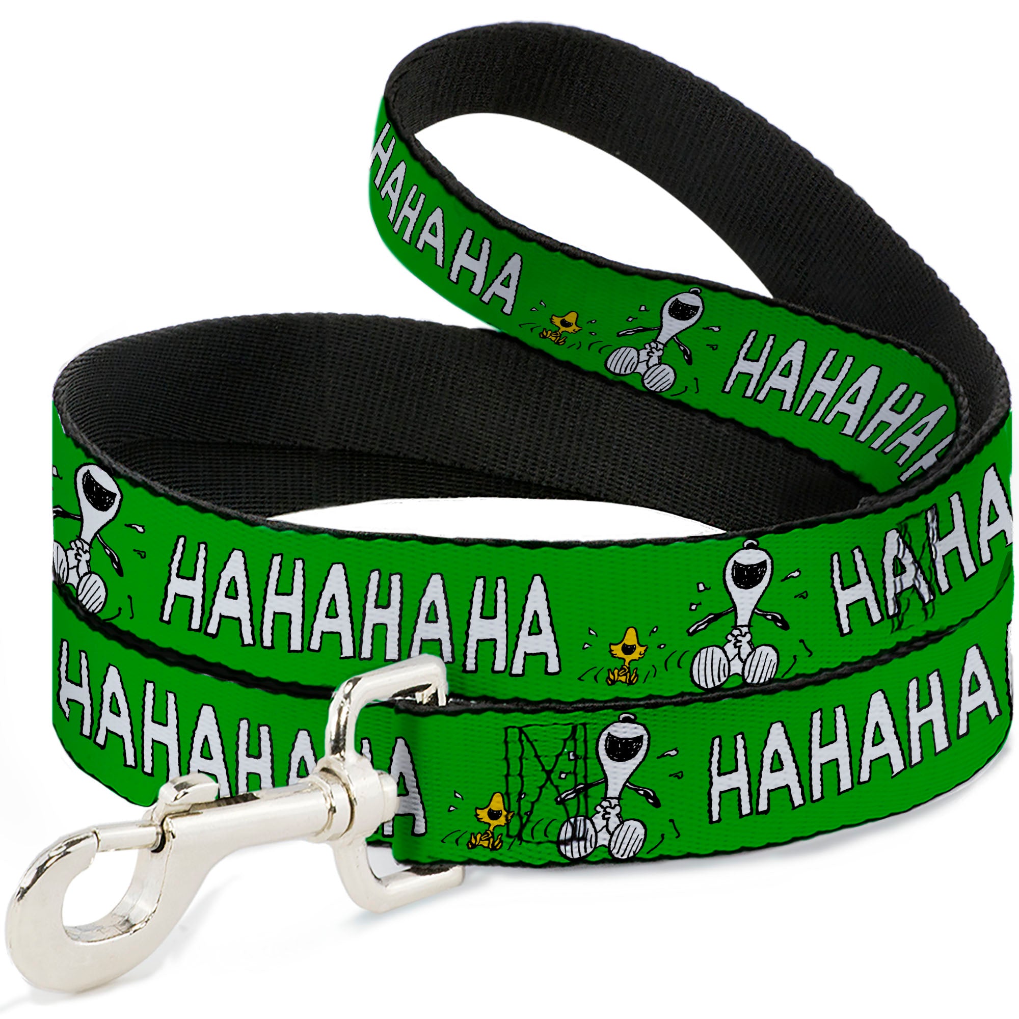 Dog Leash - Peanuts Snoopy and Woodstock Laughing HAHA Pose Green Dog Leashes Peanuts