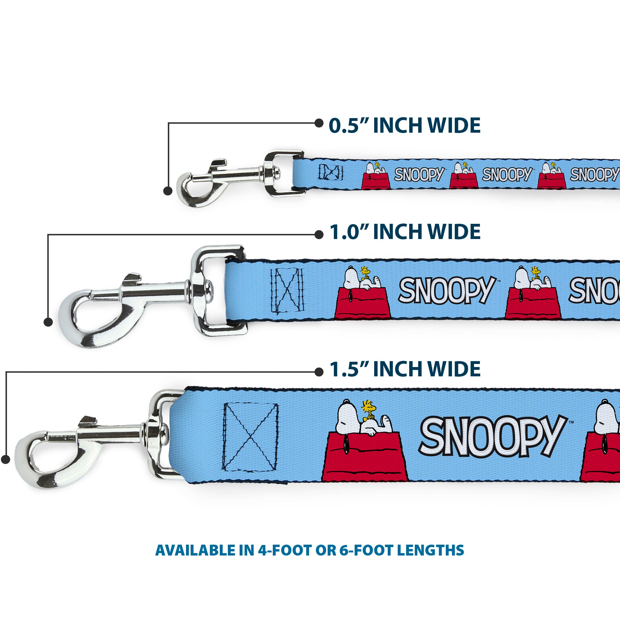Dog Leash - Peanuts Snoopy and Woodstock Dog House Pose and Text Sky Blue Dog Leashes Peanuts