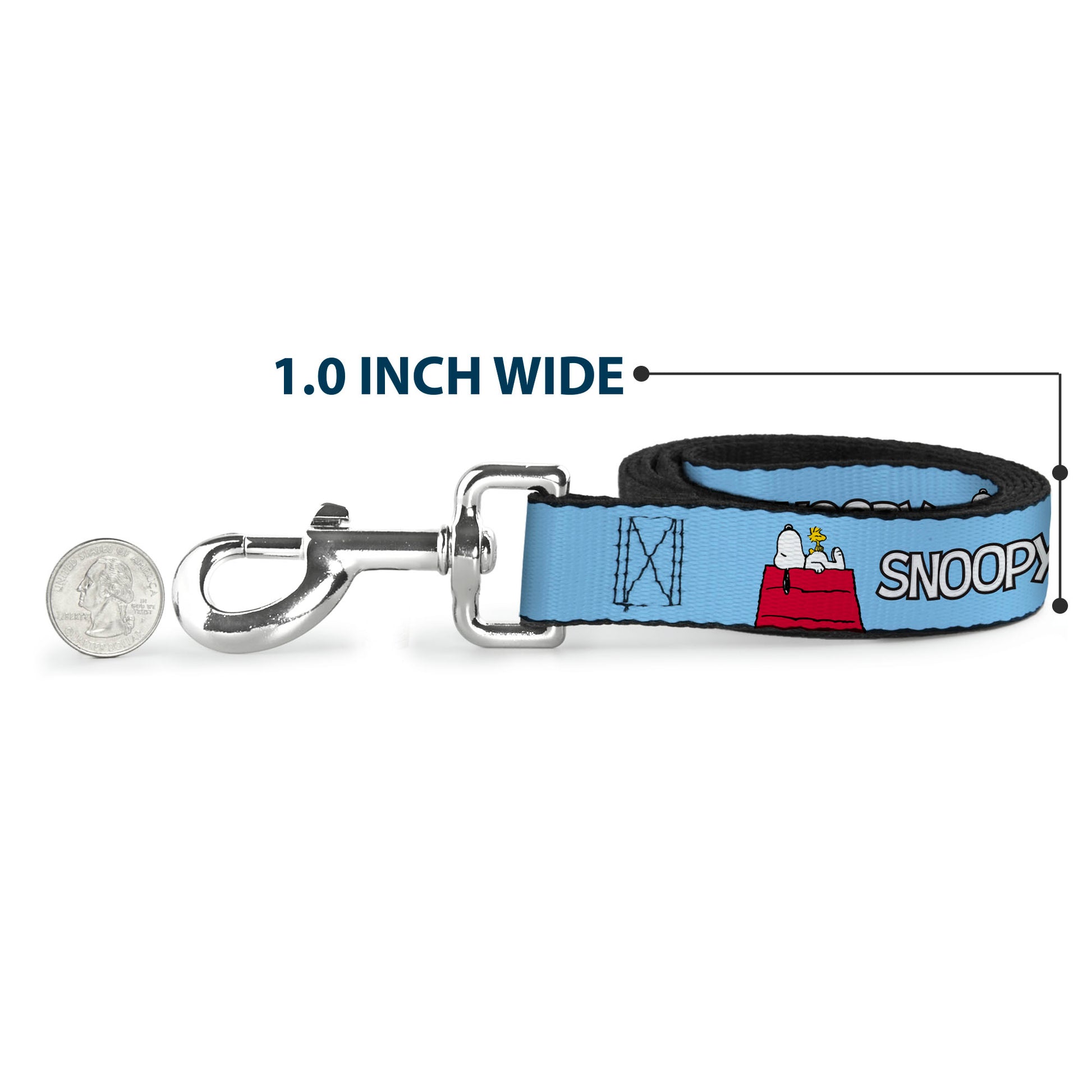 Dog Leash - Peanuts Snoopy and Woodstock Dog House Pose and Text Sky Blue Dog Leashes Peanuts
