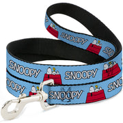Dog Leash - Peanuts Snoopy and Woodstock Dog House Pose and Text Sky Blue Dog Leashes Peanuts