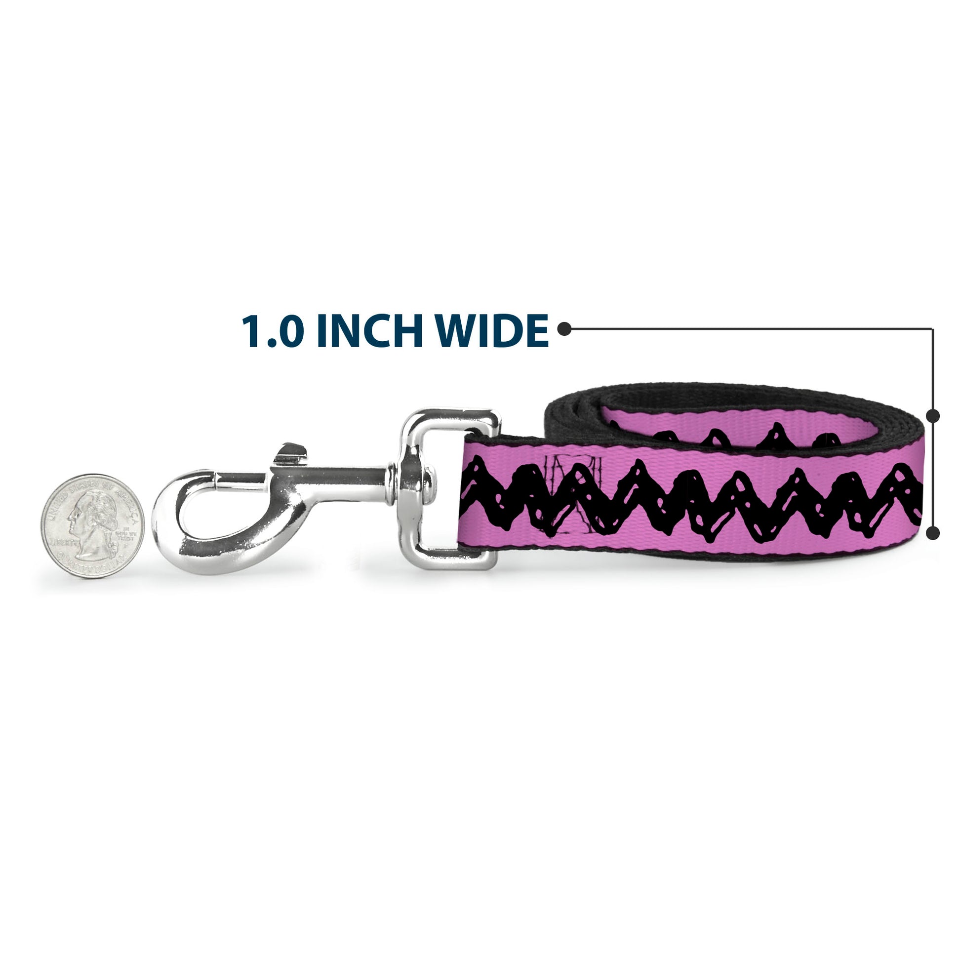 Dog Leash - Peanuts Charlie Brown Zig Zag Stripe Pink/Black Dog Leashes Peanuts