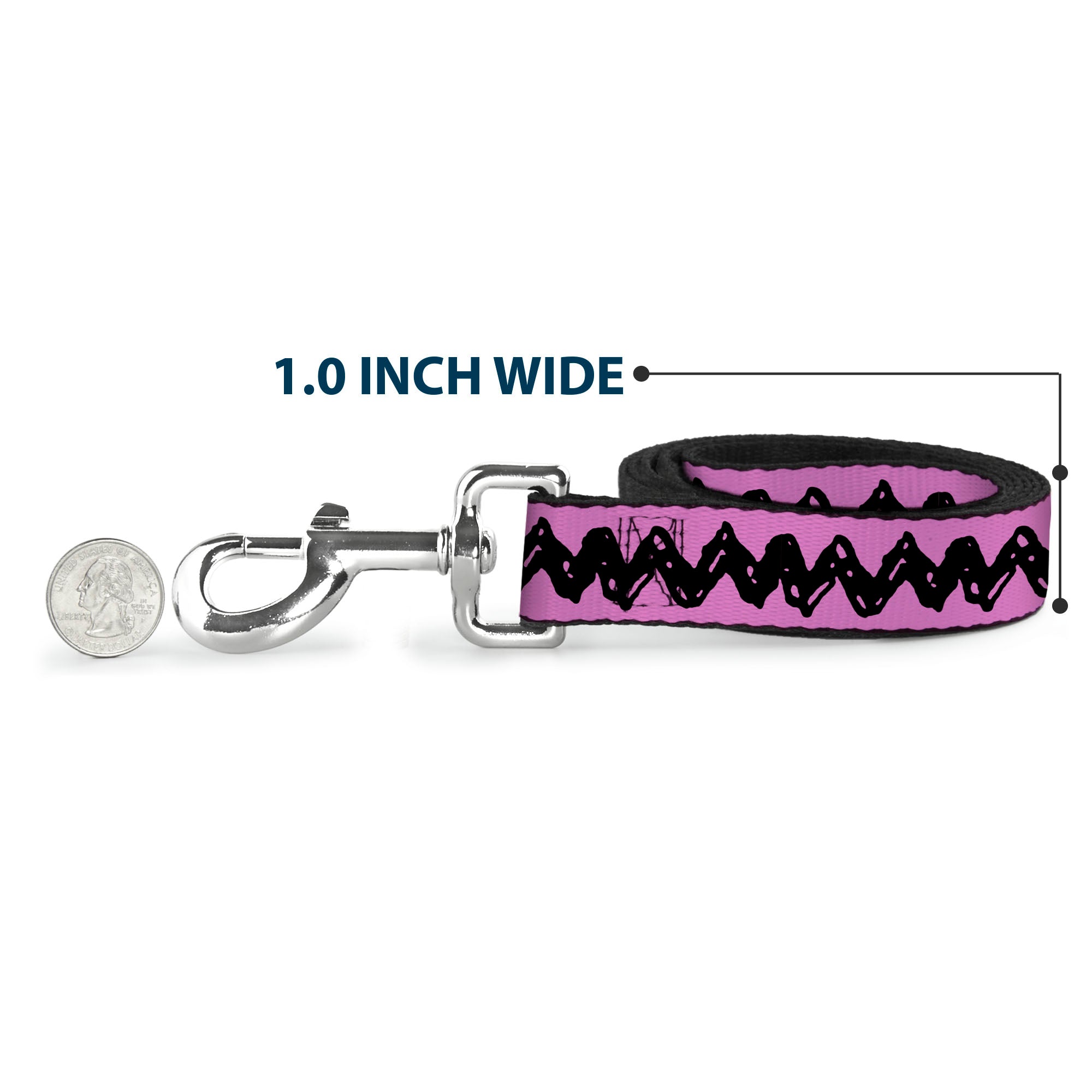 Dog Leash - Peanuts Charlie Brown Zig Zag Stripe Pink/Black Dog Leashes Peanuts