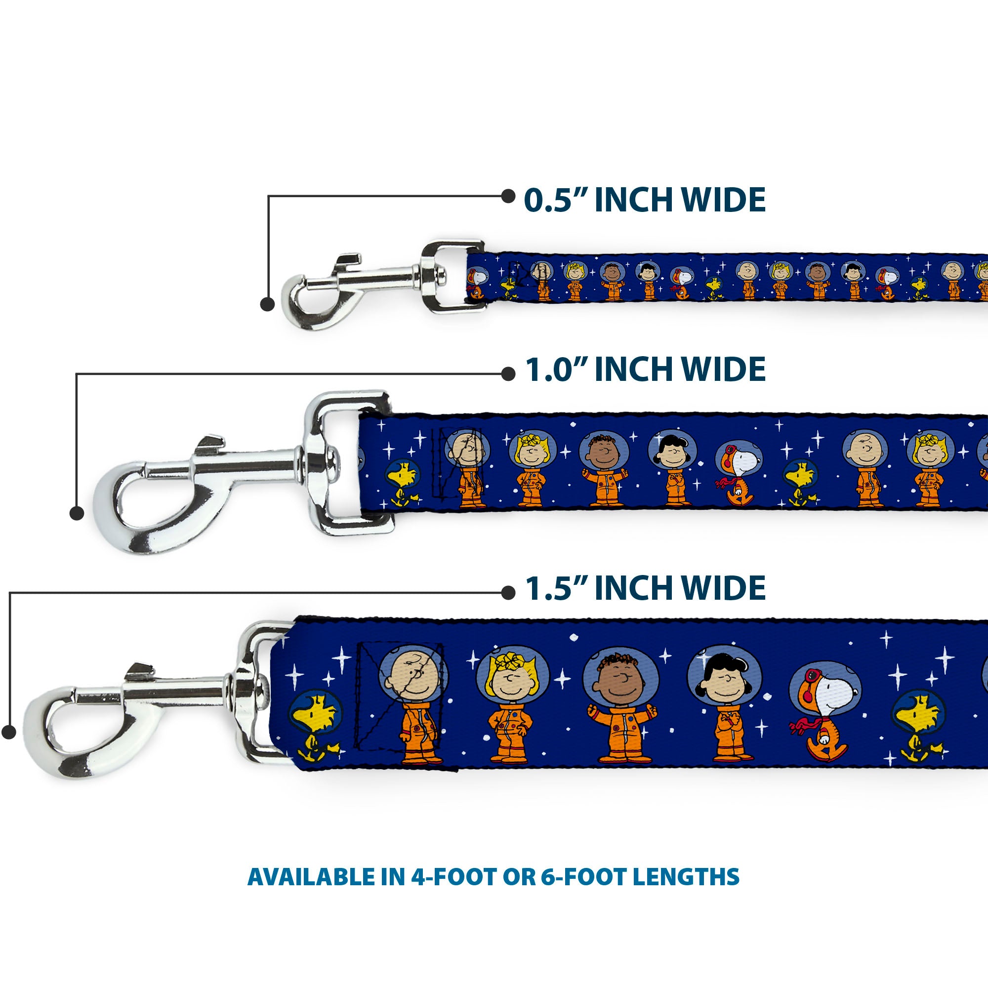 Dog Leash - Peanuts Gang Astronauts Standing Poses Stars Blue/White Dog Leashes Peanuts