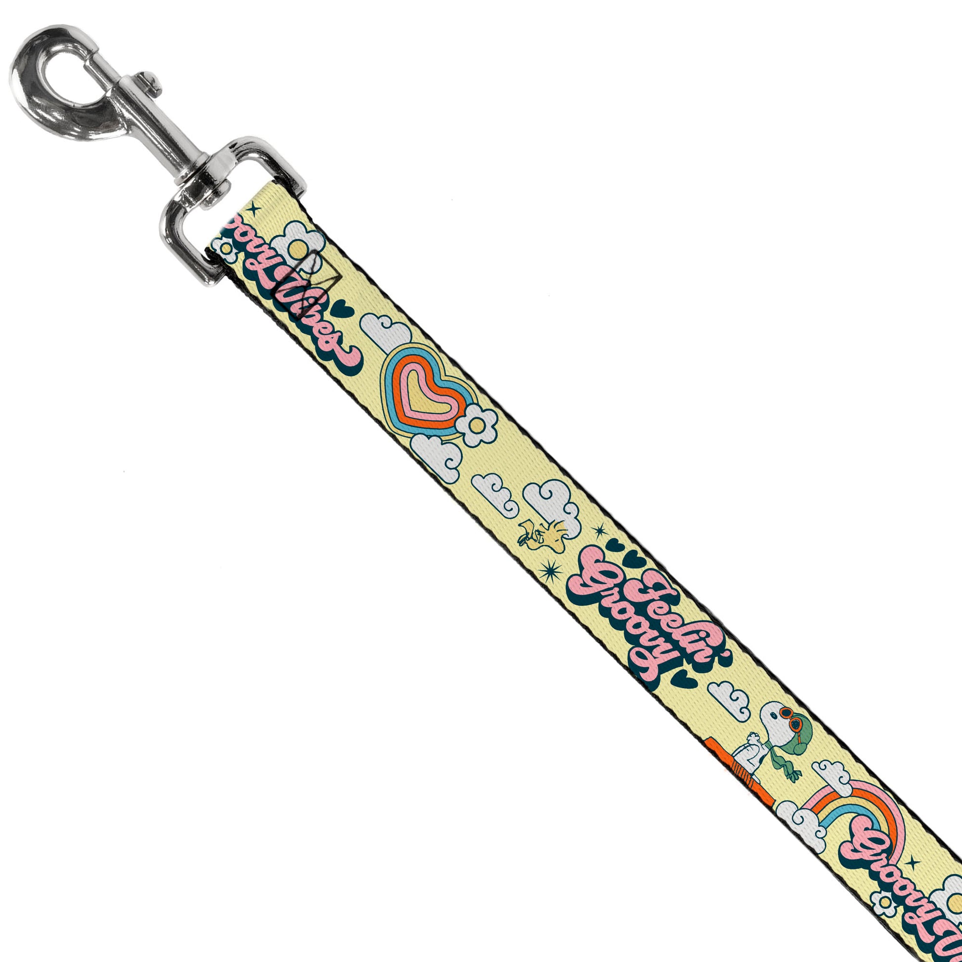 Dog Leash - Peanuts Snoopy Flying Ace and Woodstock GROOVY Quotes Collage Yellow Dog Leashes Peanuts