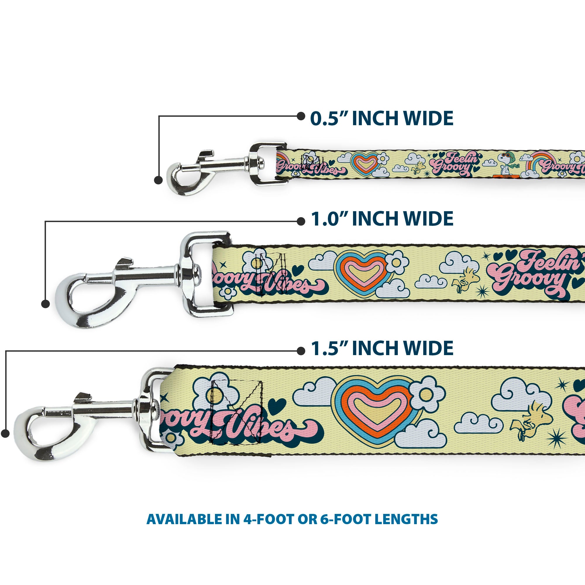 Dog Leash - Peanuts Snoopy Flying Ace and Woodstock GROOVY Quotes Collage Yellow Dog Leashes Peanuts