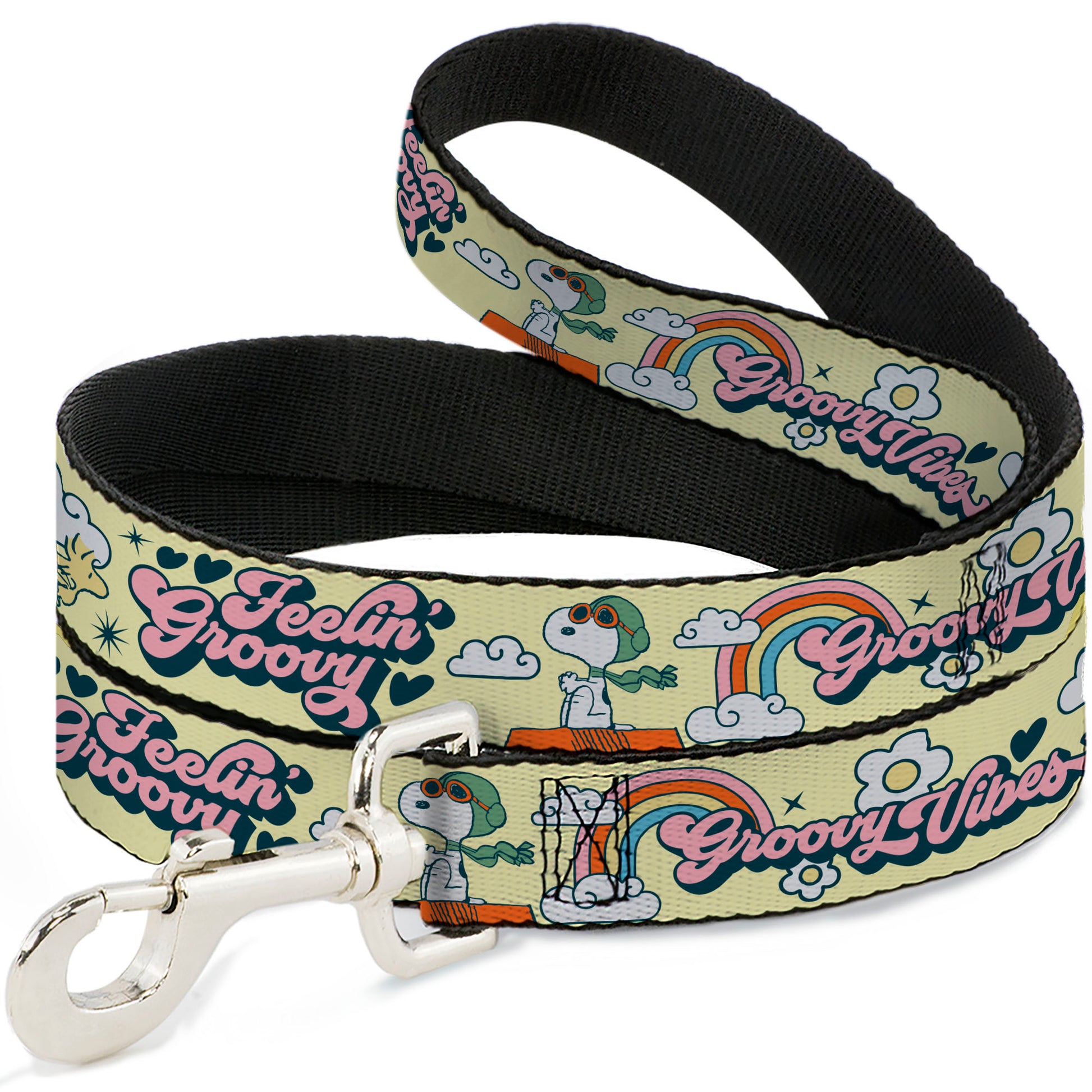 Dog Leash - Peanuts Snoopy Flying Ace and Woodstock GROOVY Quotes Collage Yellow Dog Leashes Peanuts
