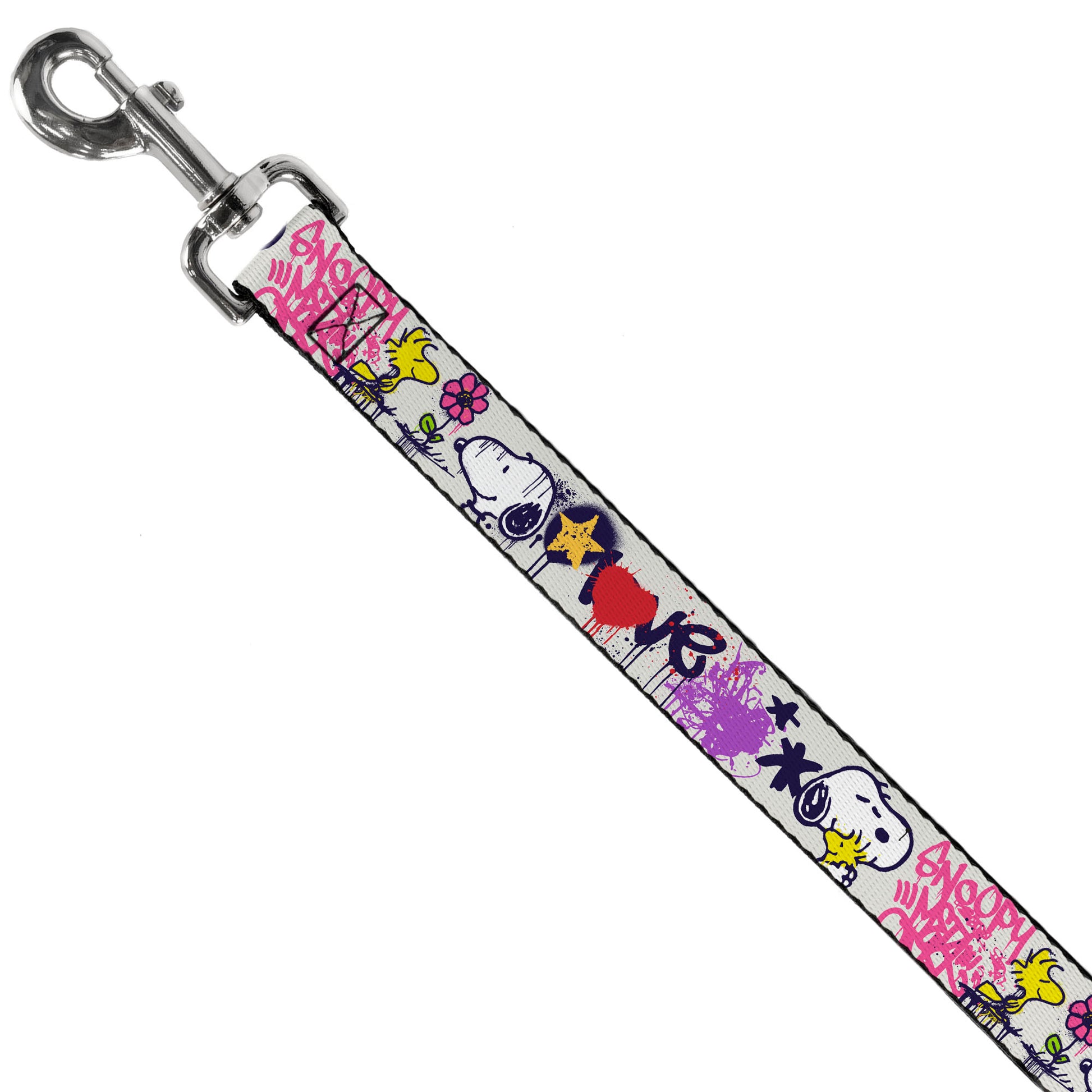 Dog Leash - Peanuts Snoopy and Woodstock Graffiti Collage White/Multi Color Dog Leashes Peanuts