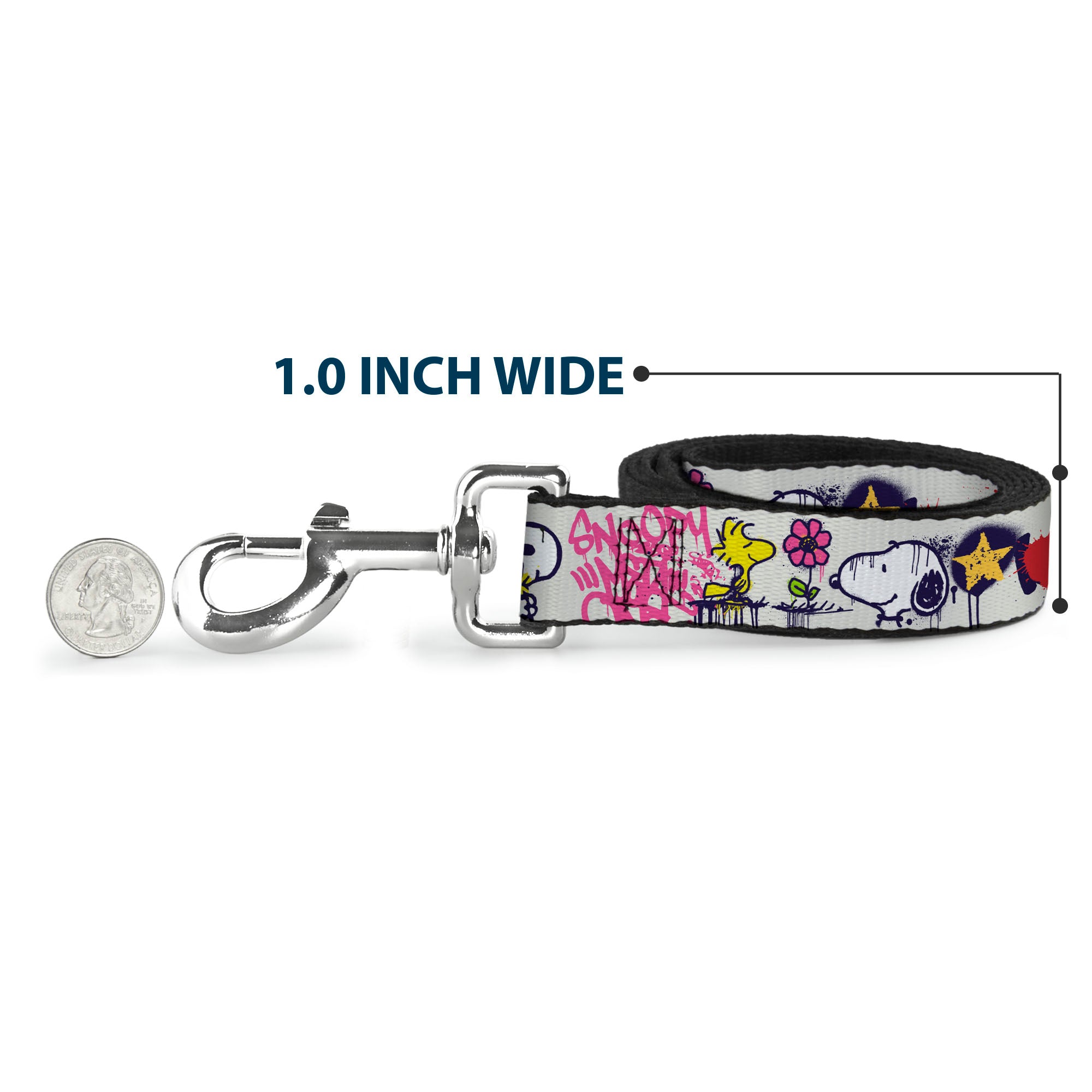 Dog Leash - Peanuts Snoopy and Woodstock Graffiti Collage White/Multi Color Dog Leashes Peanuts