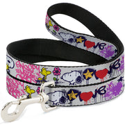 Dog Leash - Peanuts Snoopy and Woodstock Graffiti Collage White/Multi Color Dog Leashes Peanuts