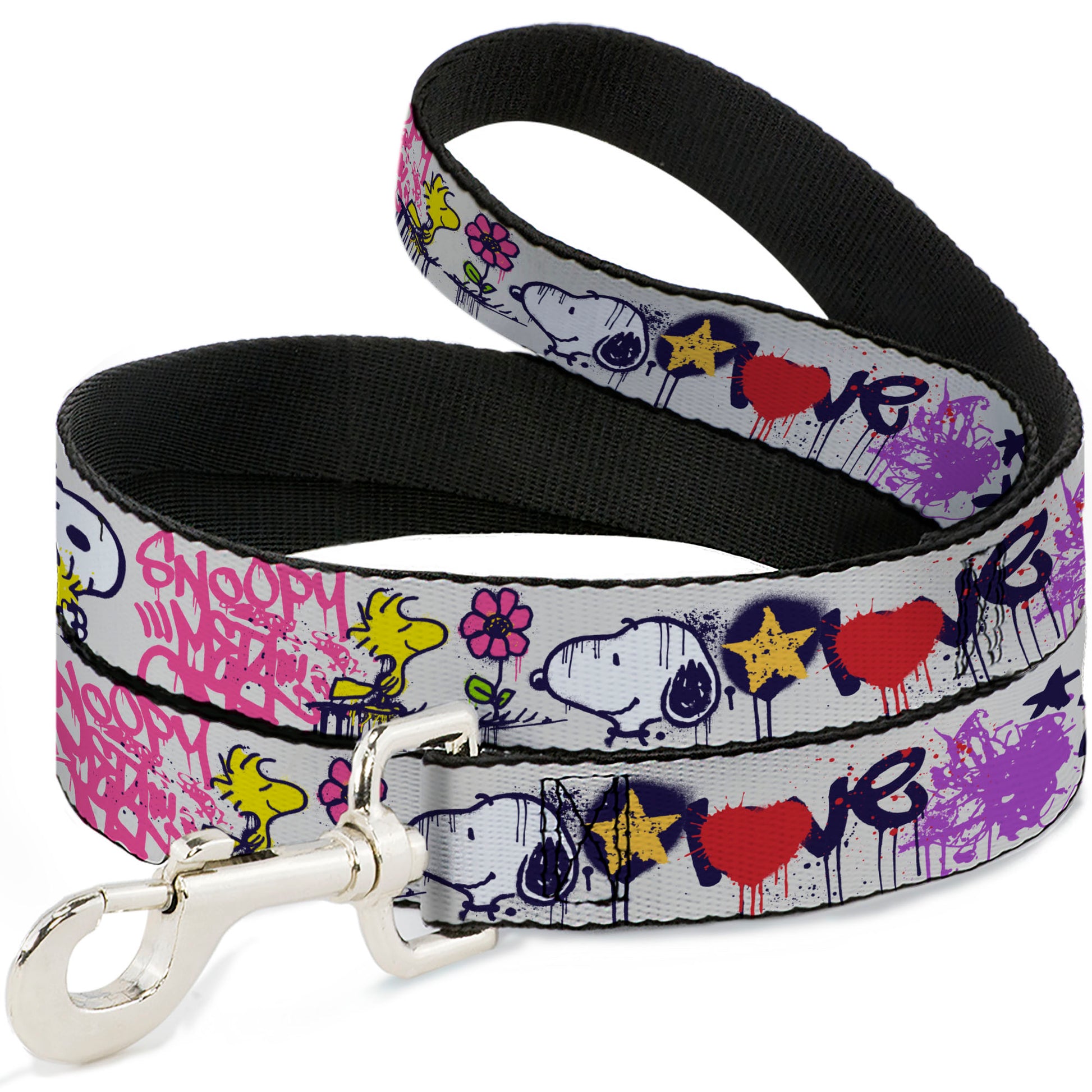 Dog Leash - Peanuts Snoopy and Woodstock Graffiti Collage White/Multi Color Dog Leashes Peanuts