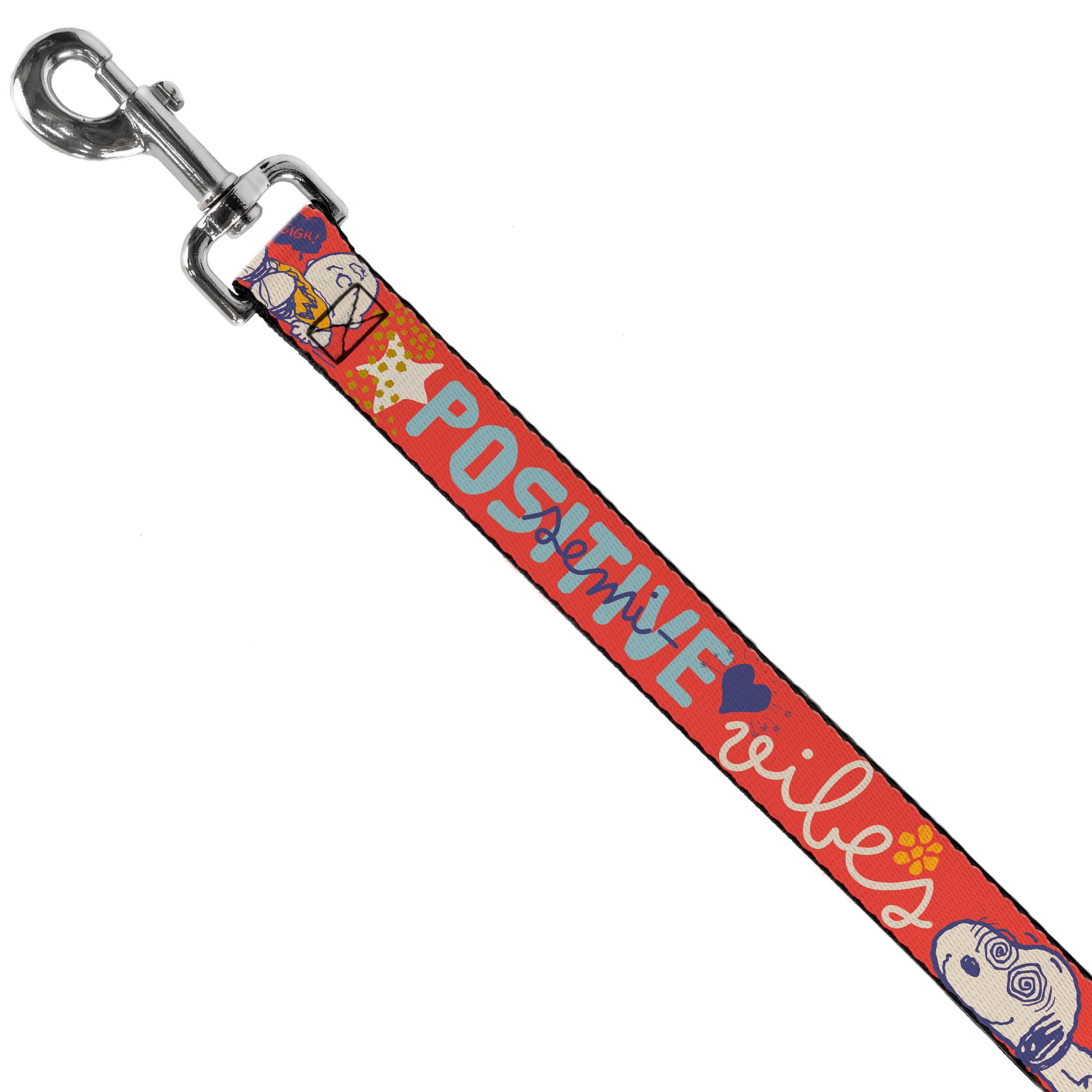 Dog Leash - Peanuts Gang SEMI-POSITIVE VIBES Quote Red/Blues/White Dog Leashes Peanuts