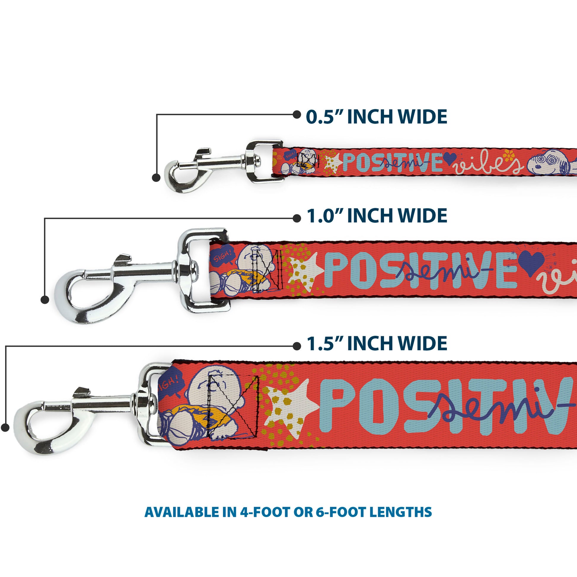 Dog Leash - Peanuts Gang SEMI-POSITIVE VIBES Quote Red/Blues/White Dog Leashes Peanuts