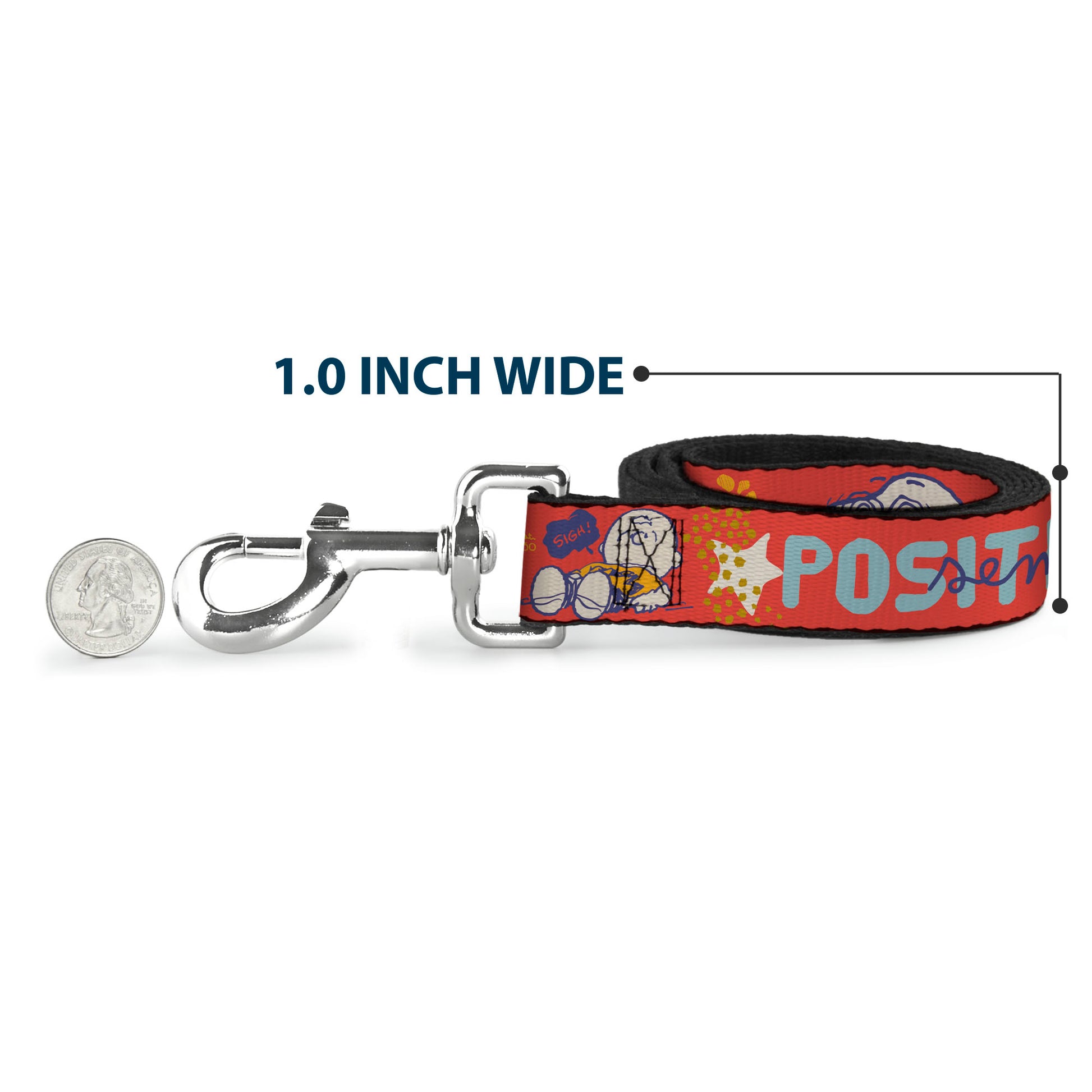 Dog Leash - Peanuts Gang SEMI-POSITIVE VIBES Quote Red/Blues/White Dog Leashes Peanuts