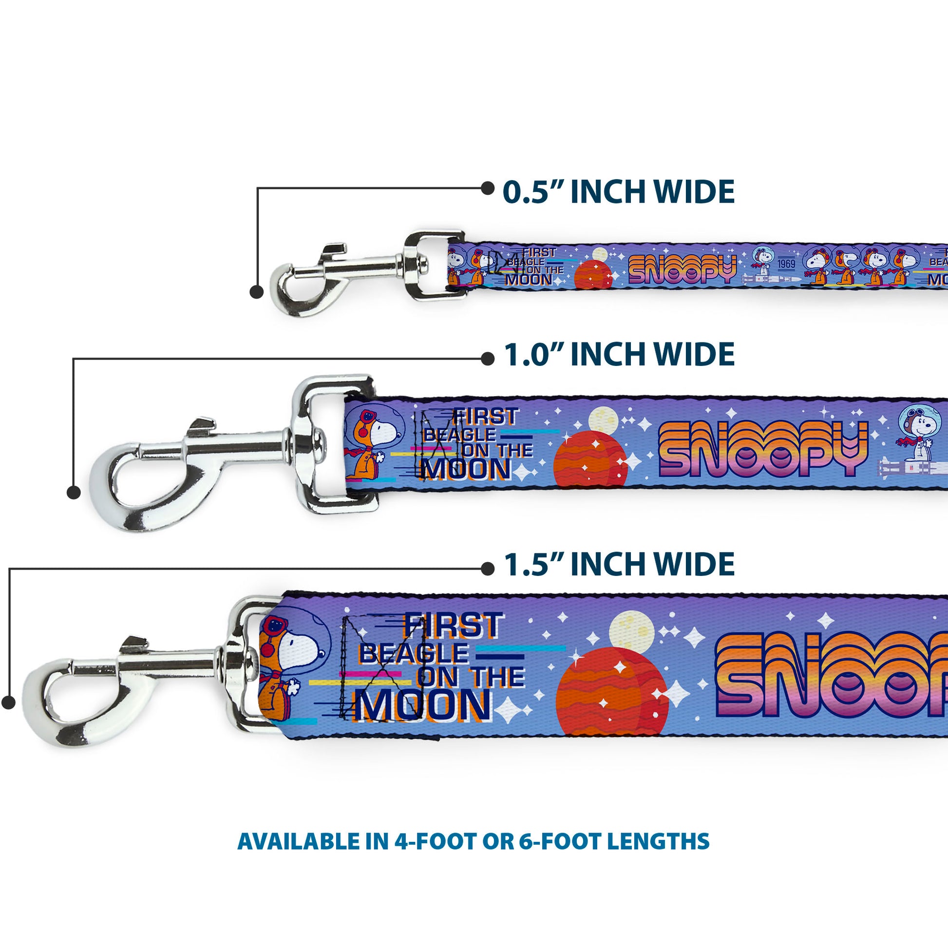 Dog Leash - Peanuts Astronaut Snoopy Launch Poses and Text White/Multi Color Dog Leashes Peanuts