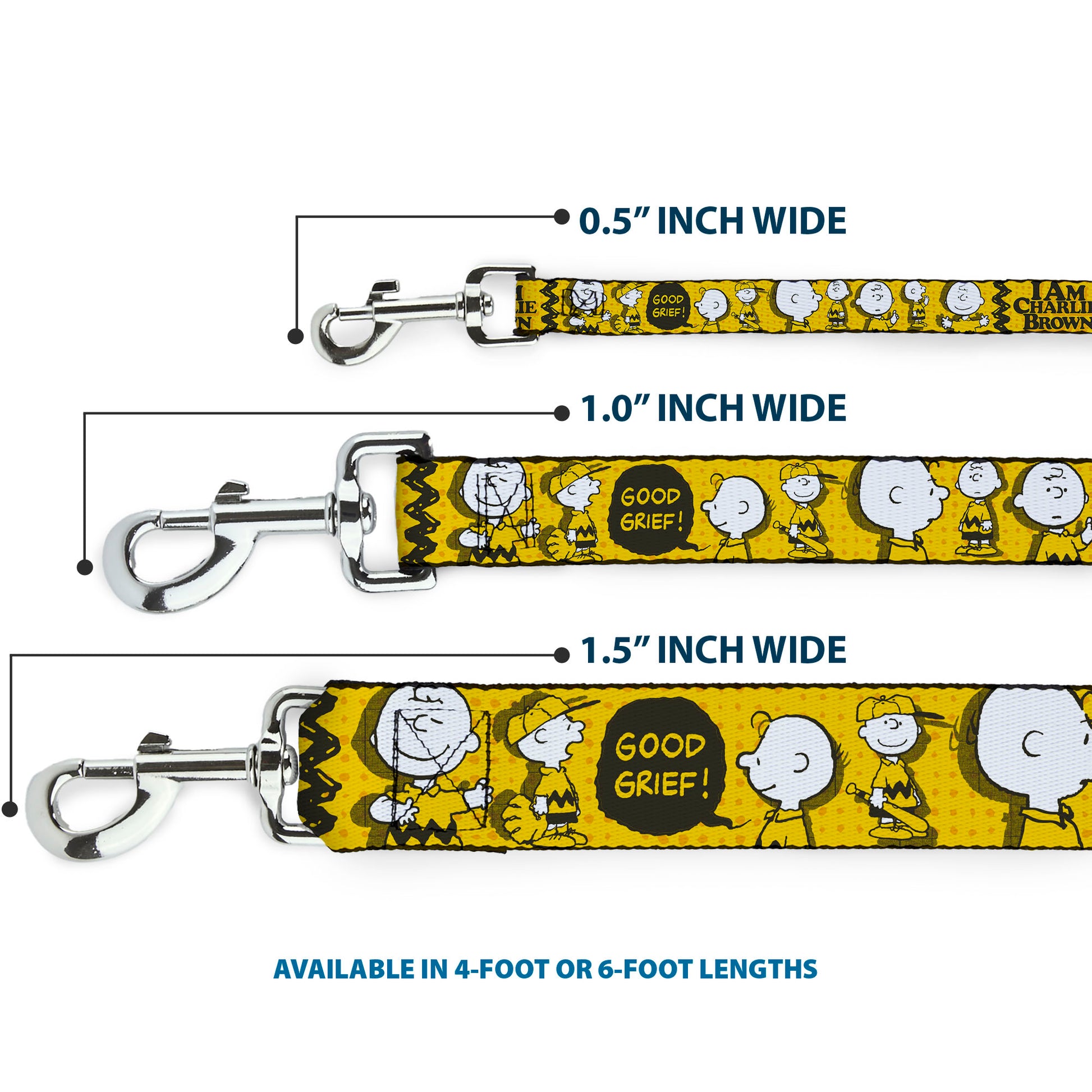Dog Leash - Peanuts I AM CHARLIE BROWN Poses and Zig Zag Stripe Yellows/Black Dog Leashes Peanuts