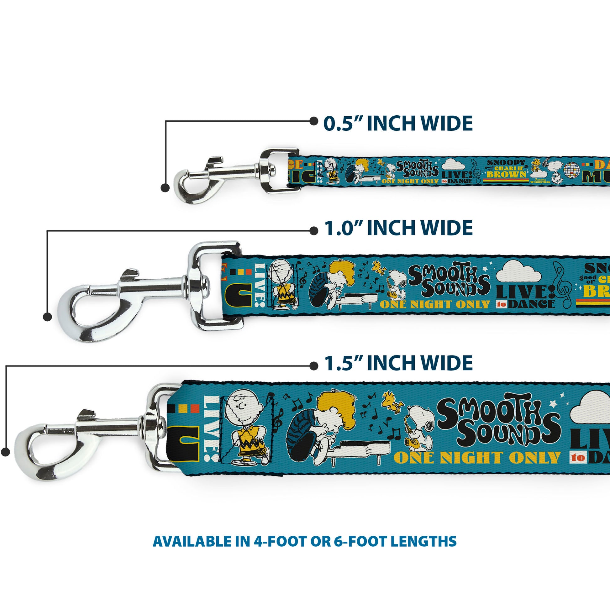 Dog Leash - Peanuts Gang DANCE MUSIC Poses and Quotes Blue/Multi Color Dog Leashes Peanuts