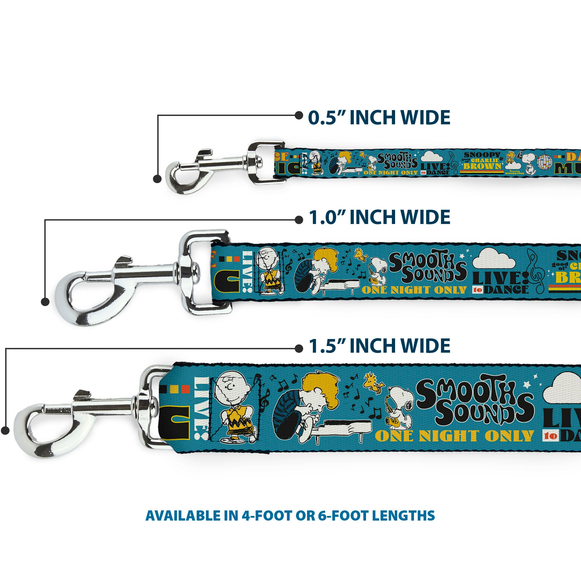 Dog Leash - Peanuts Gang DANCE MUSIC Poses and Quotes Blue/Multi Color Dog Leashes Peanuts