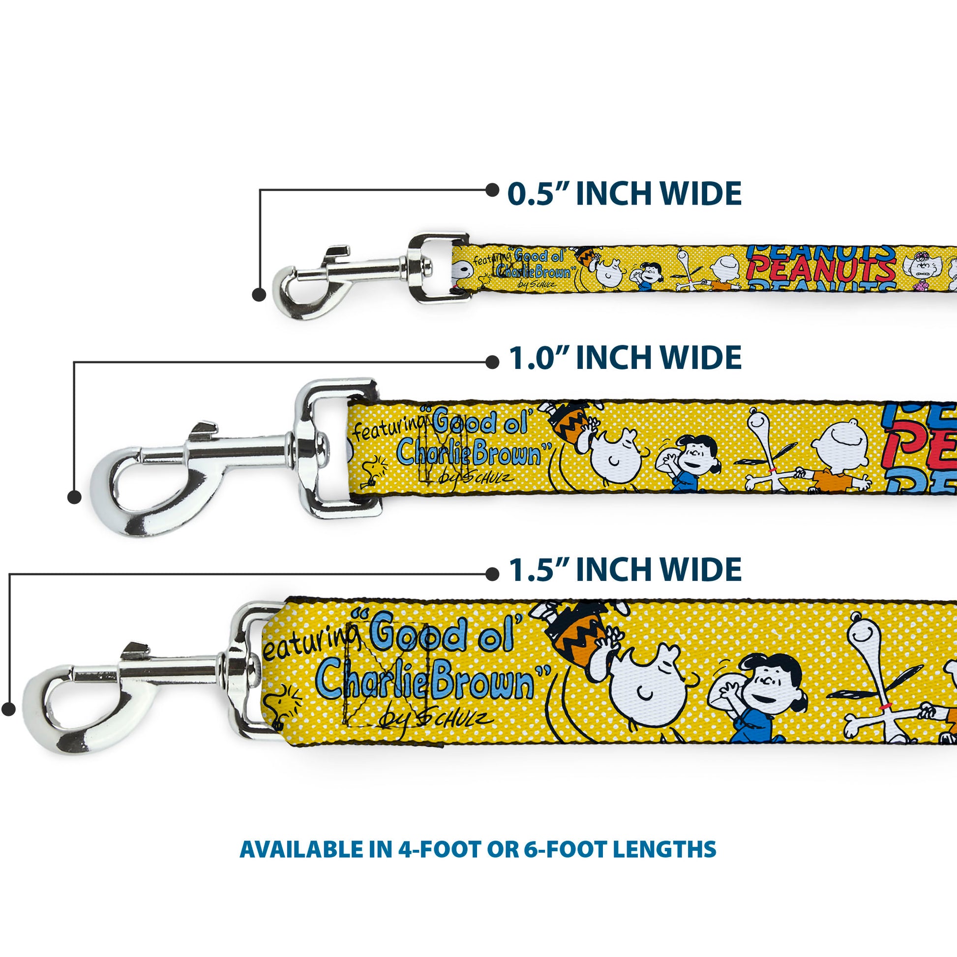 Dog Leash - PEANUTS Gang FEATURING GOOD OL CHARLIE BROWN Character Poses Yellow/Multi Color Dog Leashes Peanuts