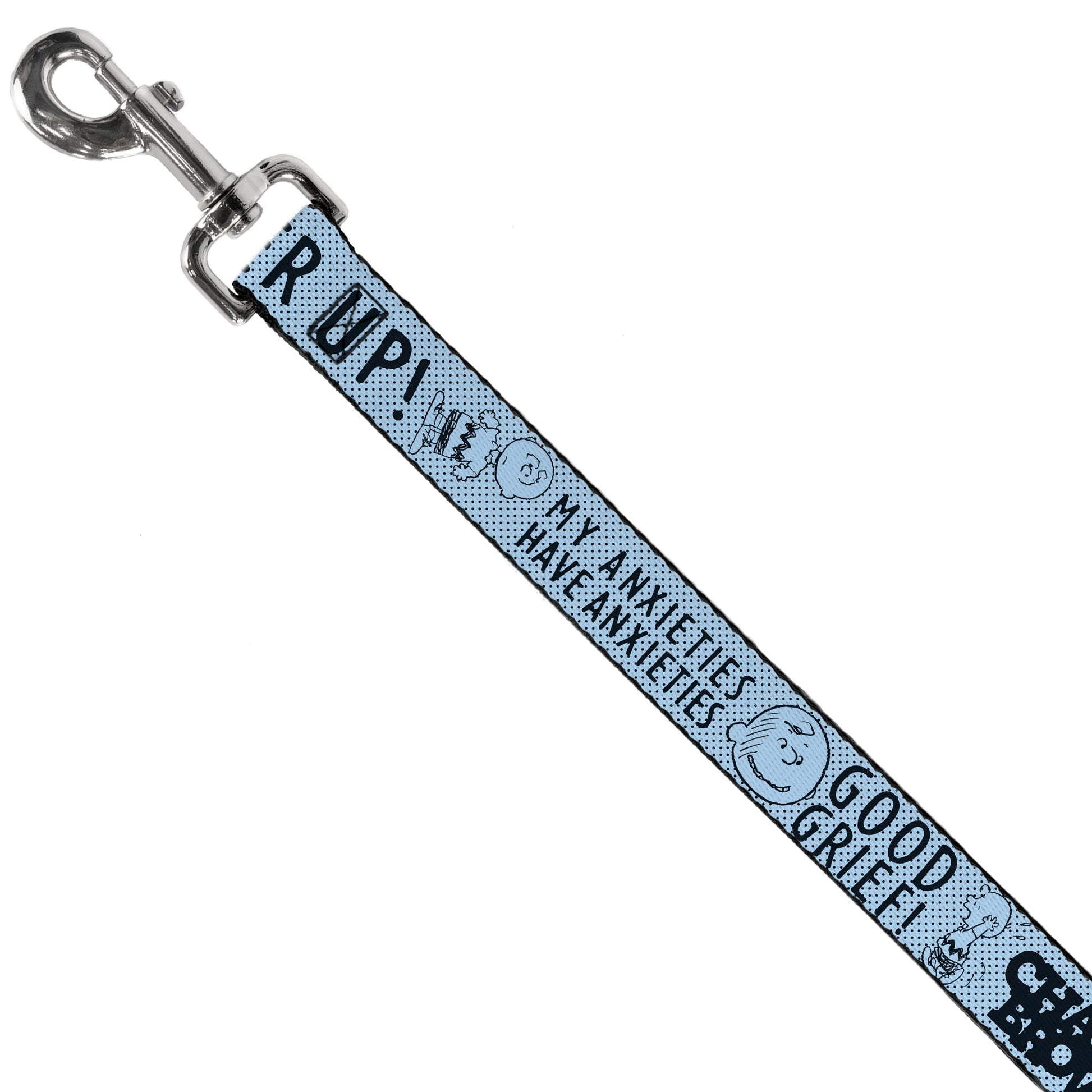 Dog Leash - CHARLIE BROWN Poses and Quotes Light Blue/Black Dog Leashes Peanuts