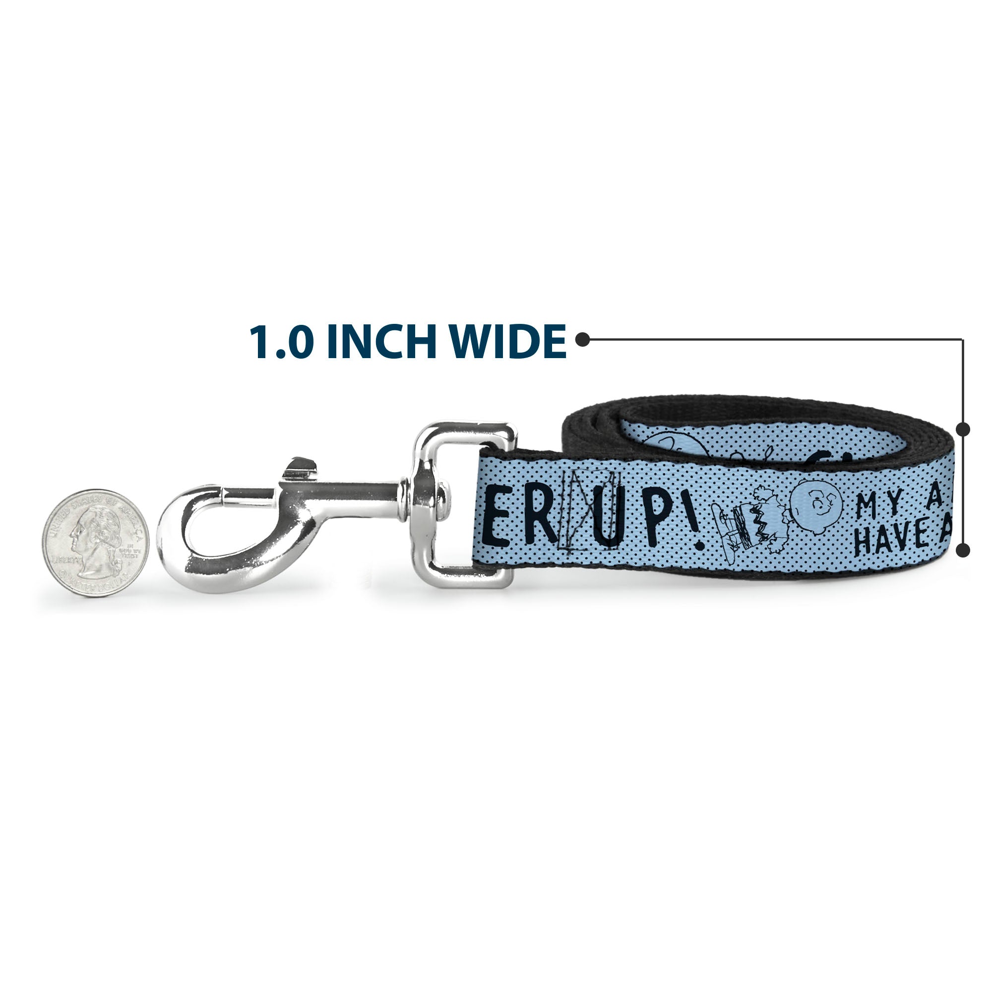 Dog Leash - CHARLIE BROWN Poses and Quotes Light Blue/Black Dog Leashes Peanuts