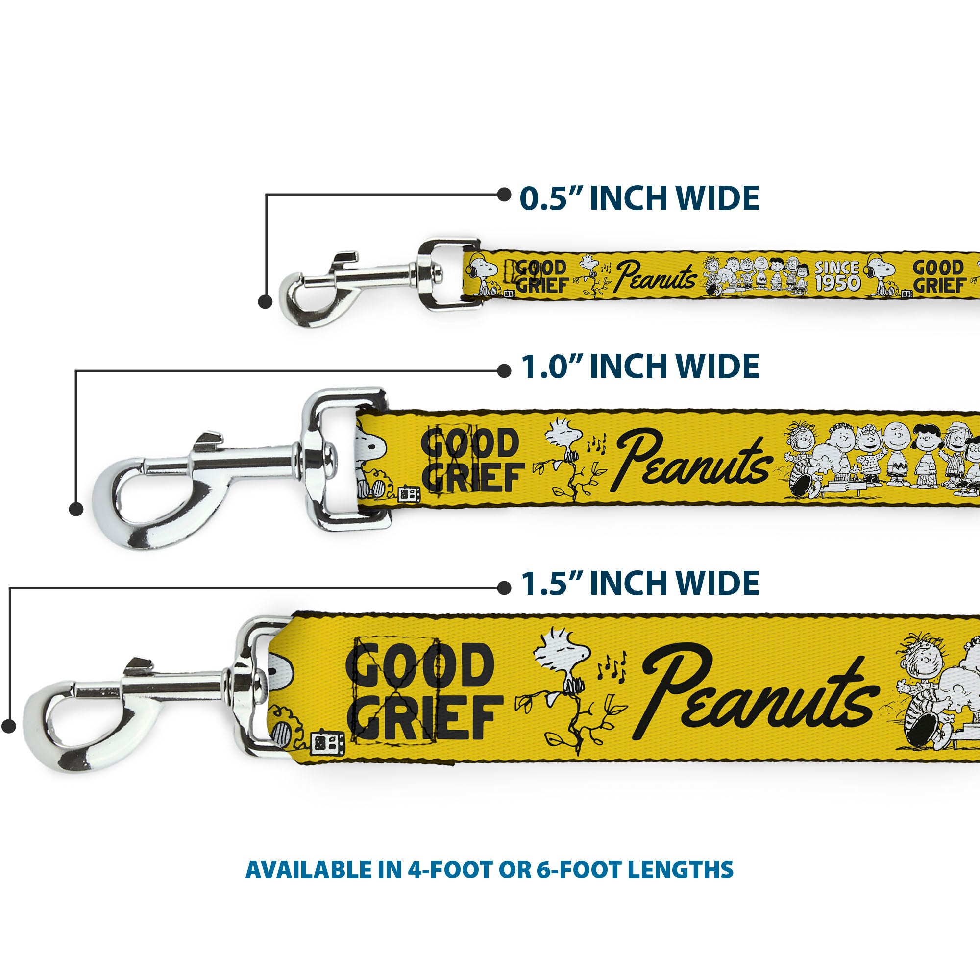 Dog Leash - PEANUTS Gang SINCE 1950 GOOD GRIEF Group Pose Yellow/Black Dog Leashes Peanuts