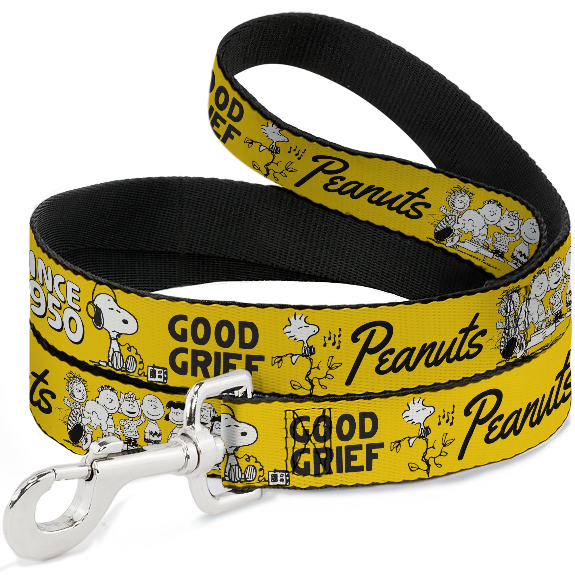 Dog Leash - PEANUTS Gang SINCE 1950 GOOD GRIEF Group Pose Yellow/Black Dog Leashes Peanuts