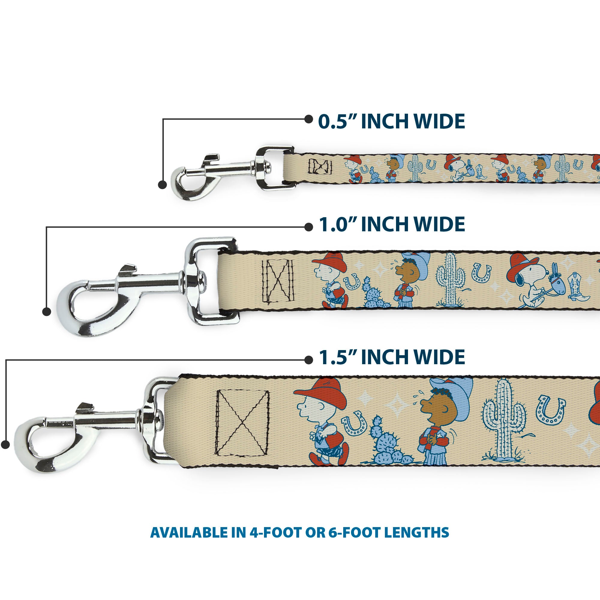 Dog Leash - Peanuts Snoopy and Friends Desert Cowboy Poses Beige Dog Leashes Peanuts