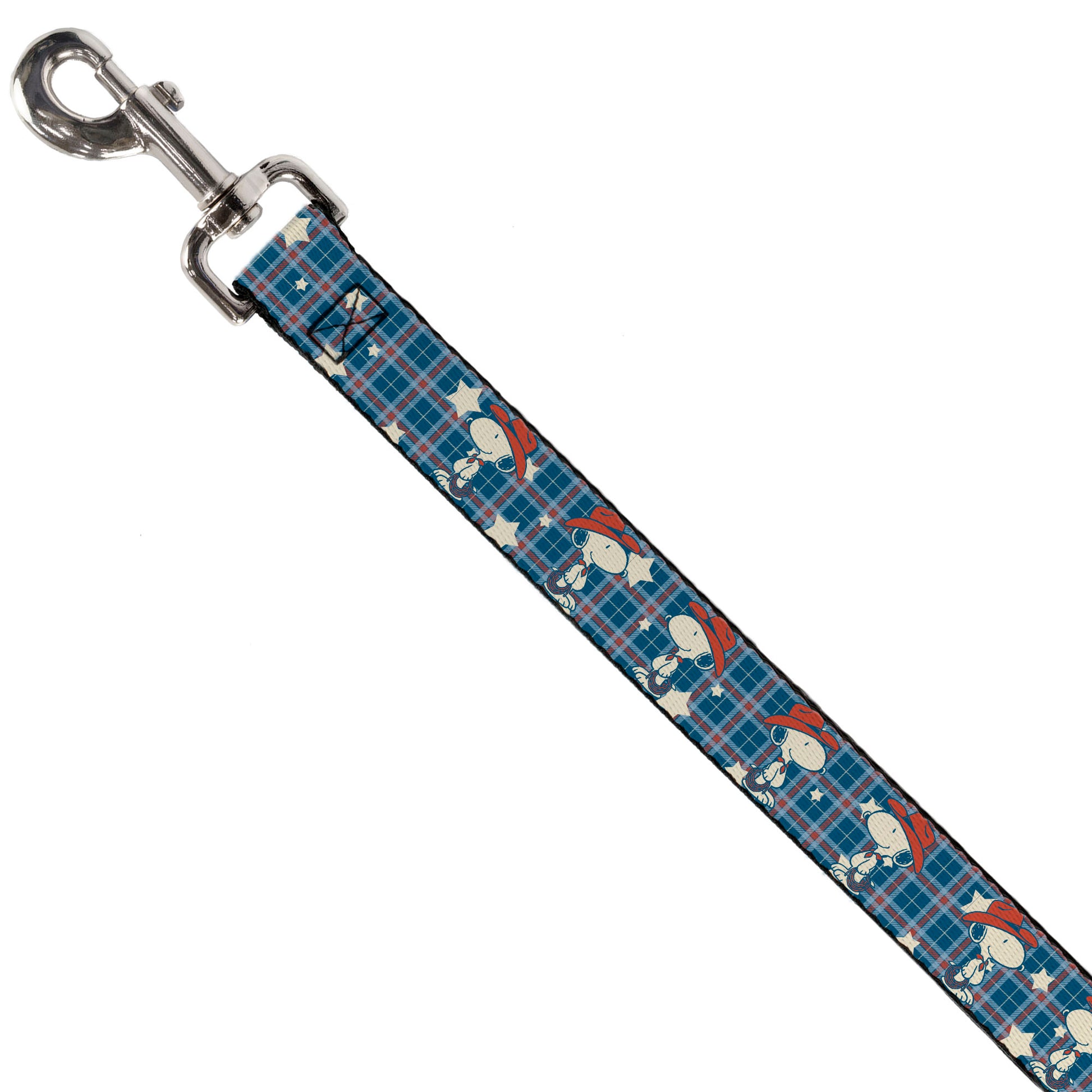 Dog Leash - Peanuts Cowboy Snoopy Americana Plaid Blues/White/Reds Dog Leashes Peanuts
