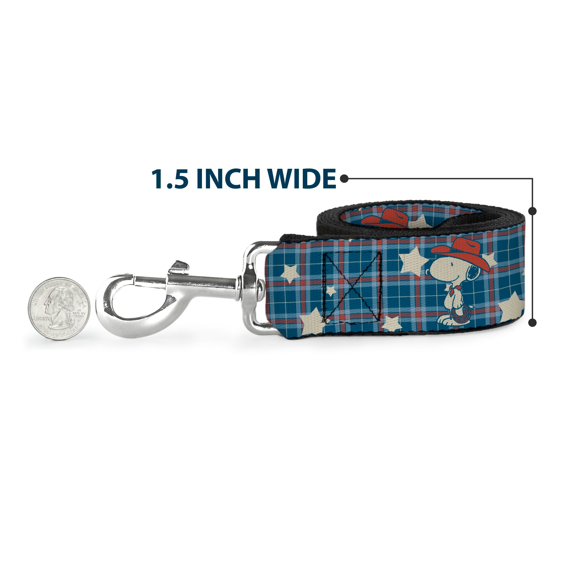 Dog Leash - Peanuts Cowboy Snoopy Americana Plaid Blues/White/Reds Dog Leashes Peanuts