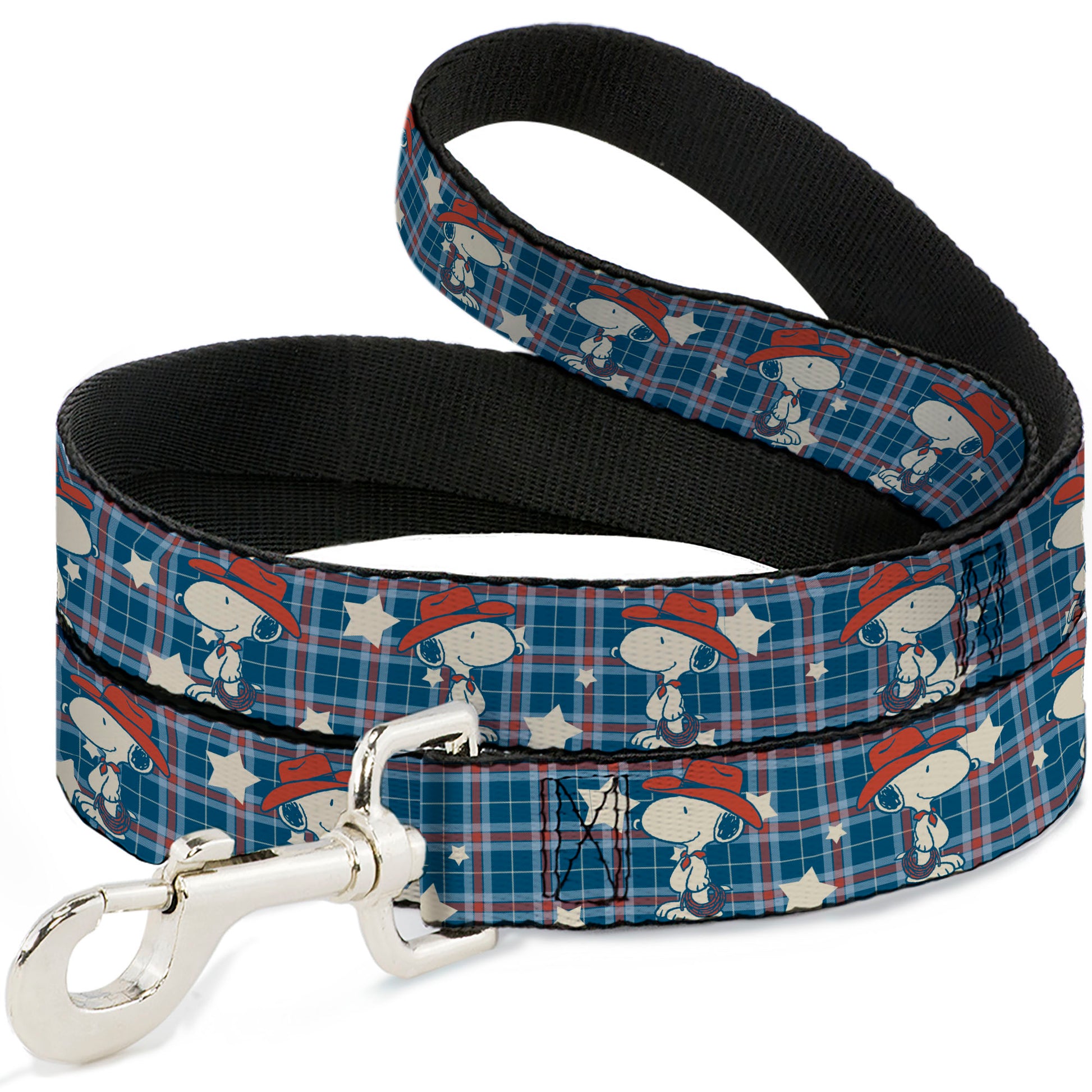 Dog Leash - Peanuts Cowboy Snoopy Americana Plaid Blues/White/Reds Dog Leashes Peanuts