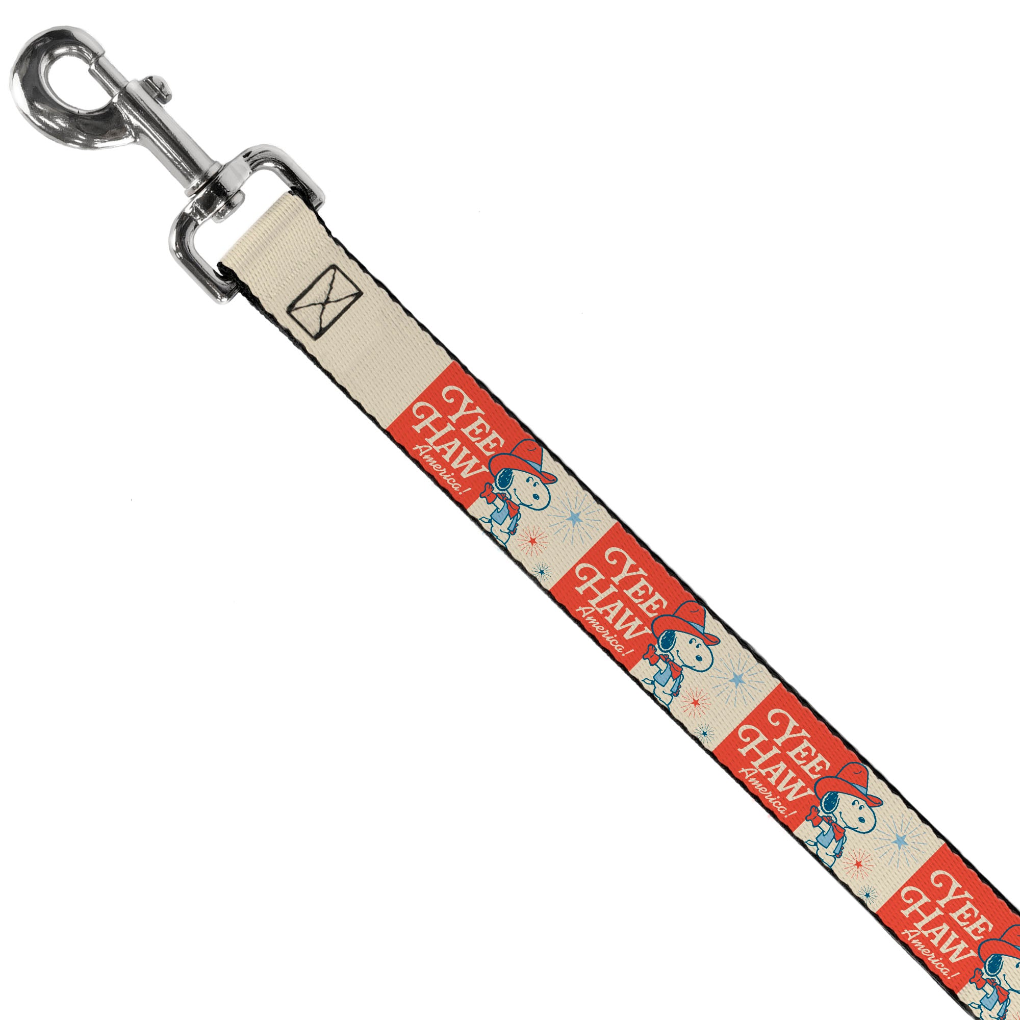 Dog Leash - Peanuts Snoopy YEE HAW AMERICA Pose and Icons Ivory/Blues/Red Dog Leashes Peanuts
