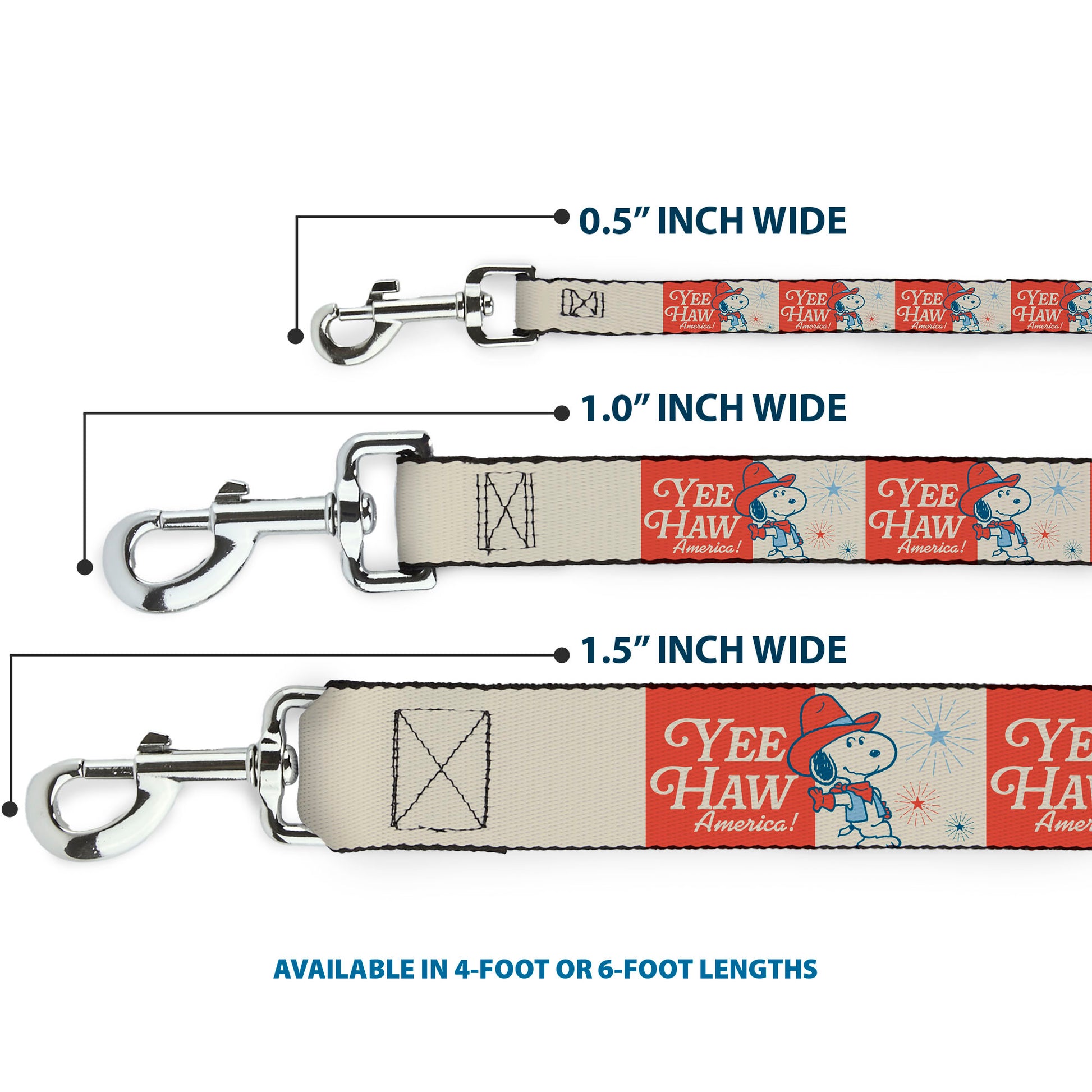 Dog Leash - Peanuts Snoopy YEE HAW AMERICA Pose and Icons Ivory/Blues/Red Dog Leashes Peanuts