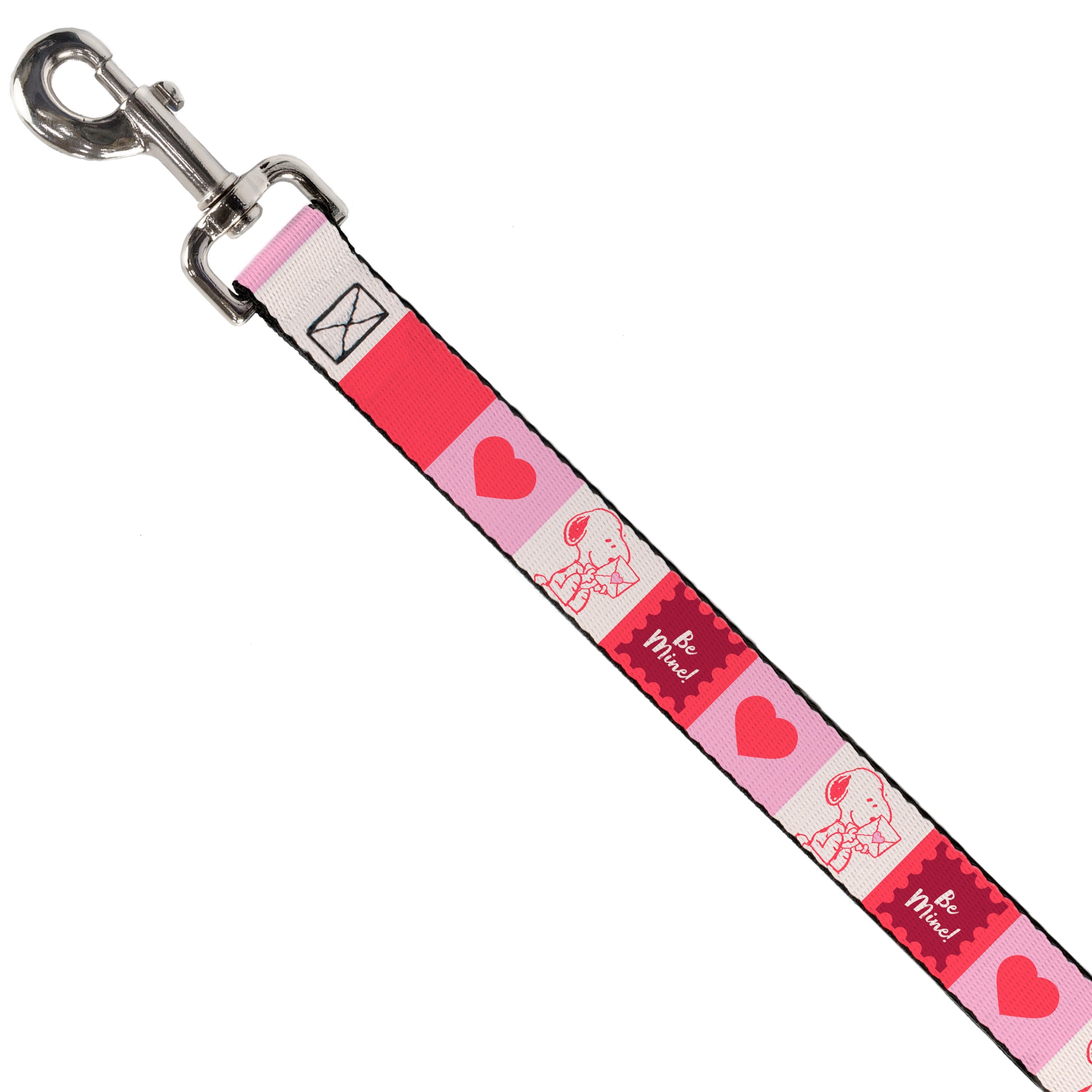 Dog Leash - Peanuts Snoopy BE MINE Valentine Pose and Icons Blocks White/Reds/Pinks Dog Leashes Peanuts