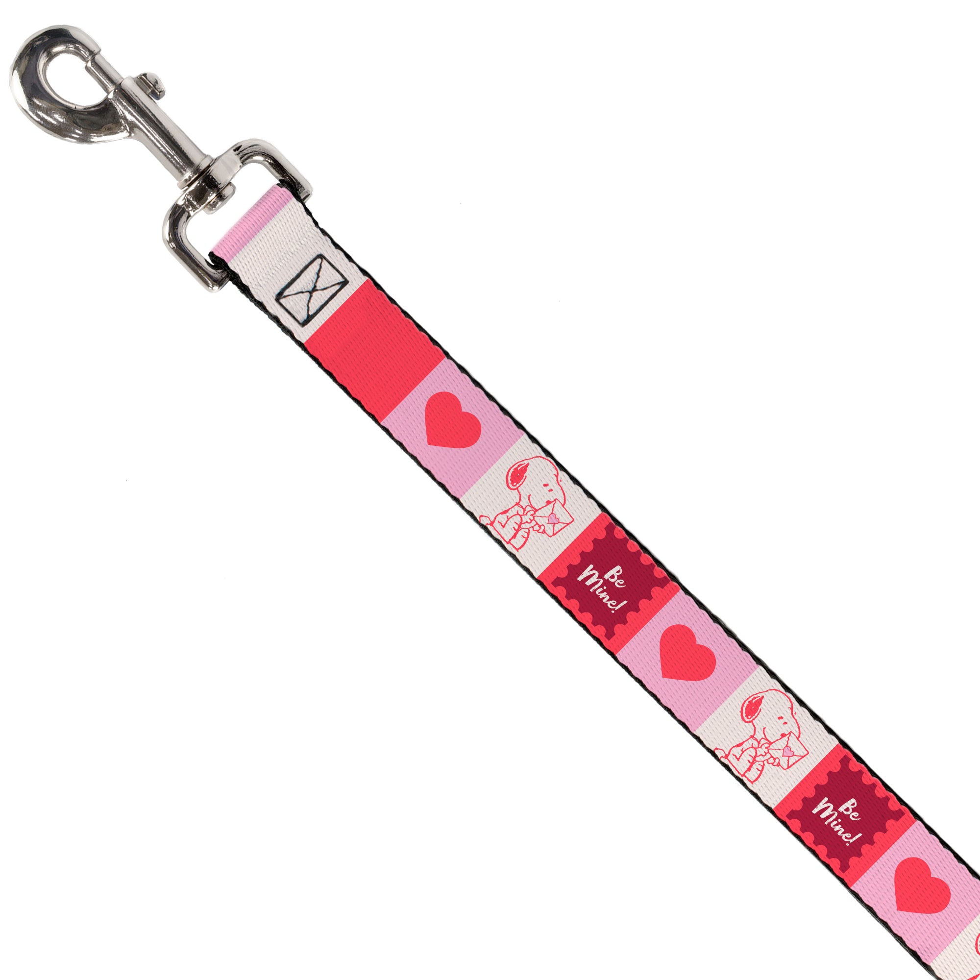 Dog Leash - Peanuts Snoopy BE MINE Valentine Pose and Icons Blocks White/Reds/Pinks Dog Leashes Peanuts
