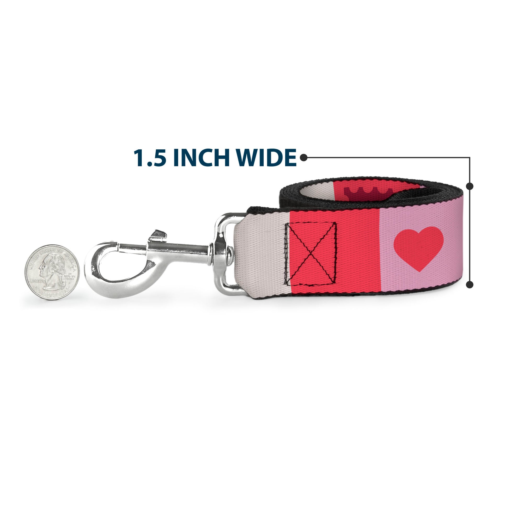 Dog Leash - Peanuts Snoopy BE MINE Valentine Pose and Icons Blocks White/Reds/Pinks Dog Leashes Peanuts