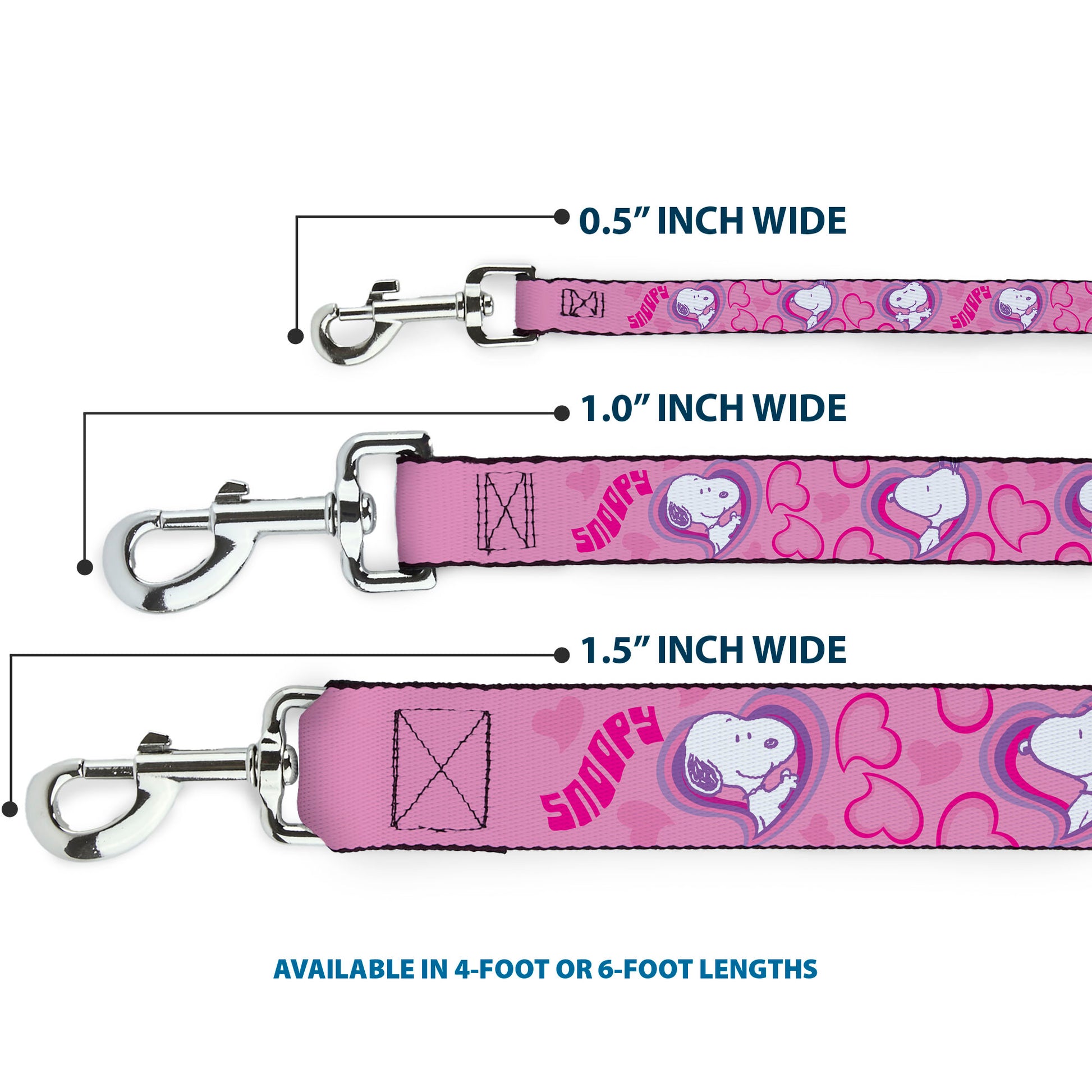 Dog Leash - Peanuts Snoopy Valentine Hearts Pose and Text Pinks/Lavenders Dog Leashes Peanuts
