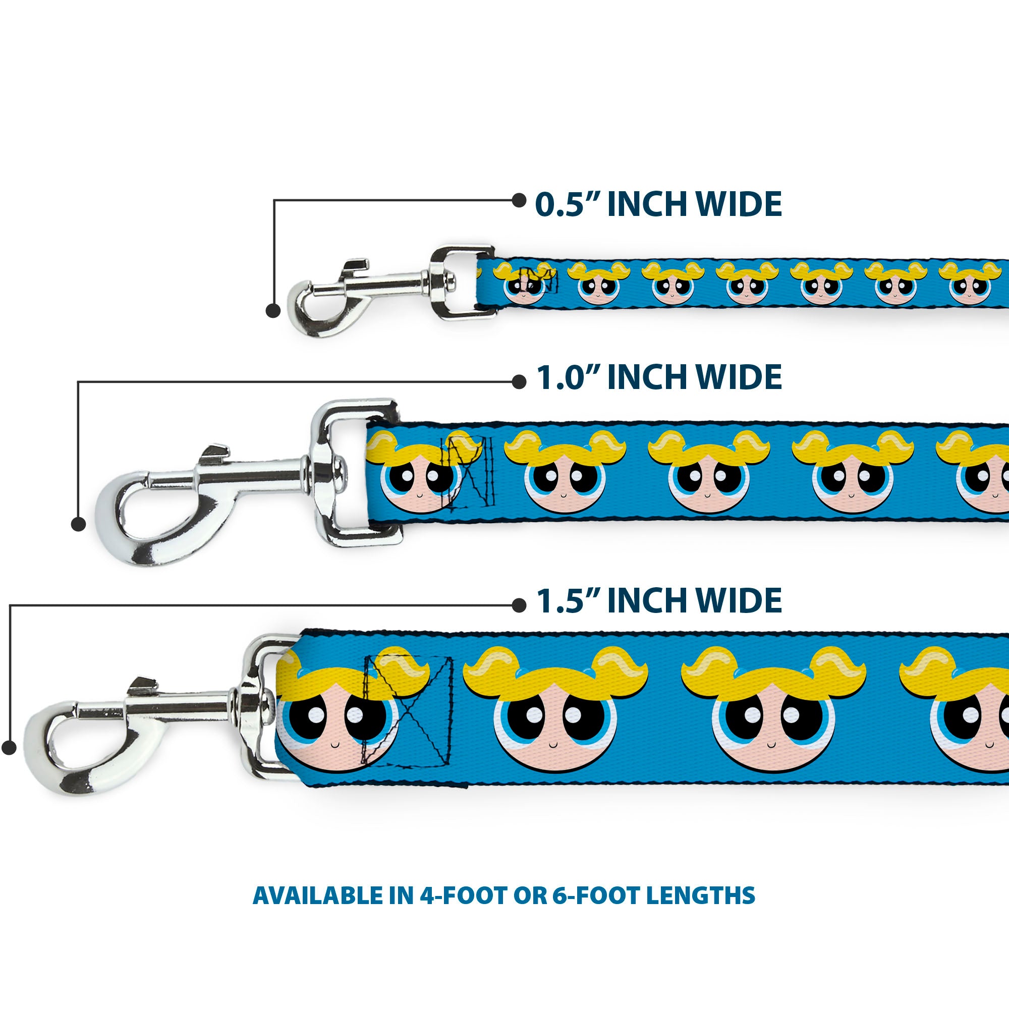 Dog Leash - The Powerpuff Girls Bubbles Face Close-Up Blue Dog Leashes Powerpuff Girls