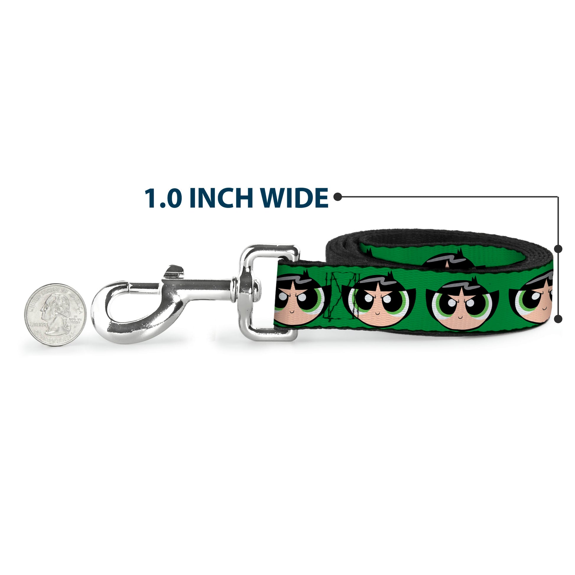 Dog Leash - The Powerpuff Girls Buttercup Face Close-Up Green Dog Leashes Powerpuff Girls