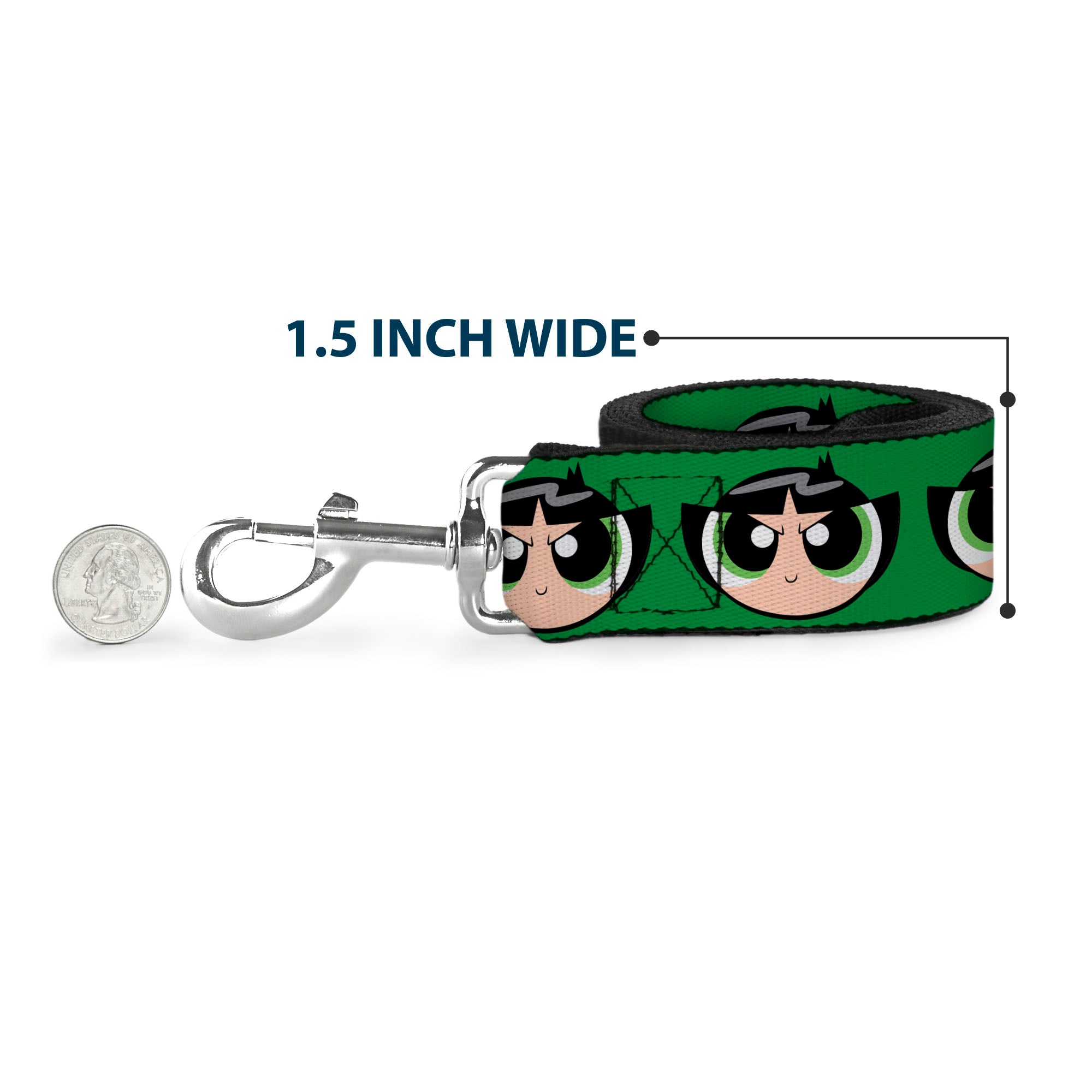 Dog Leash - The Powerpuff Girls Buttercup Face Close-Up Green Dog Leashes Powerpuff Girls