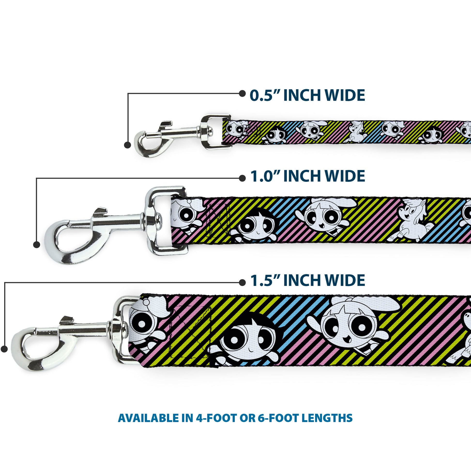 Dog Leash - The Powerpuff Girls and Donny Stripe Black/Multi Pastel Dog Leashes Powerpuff Girls